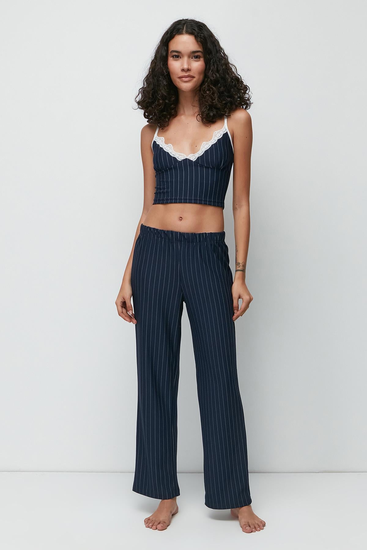 C&City Dantel Detay Büstiyer Pantolon Takım 9143 Lacivert