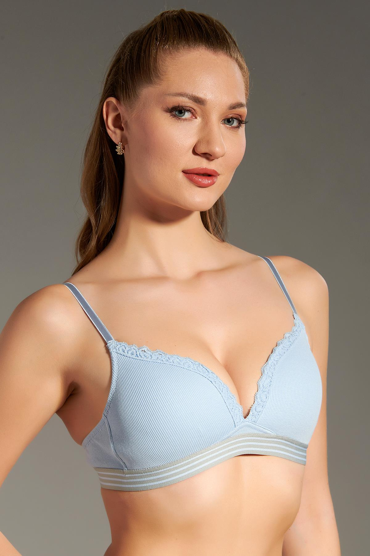 C&City Dantel Detay Desteksiz Çocuk Sütyeni C18132 Açık Mavi