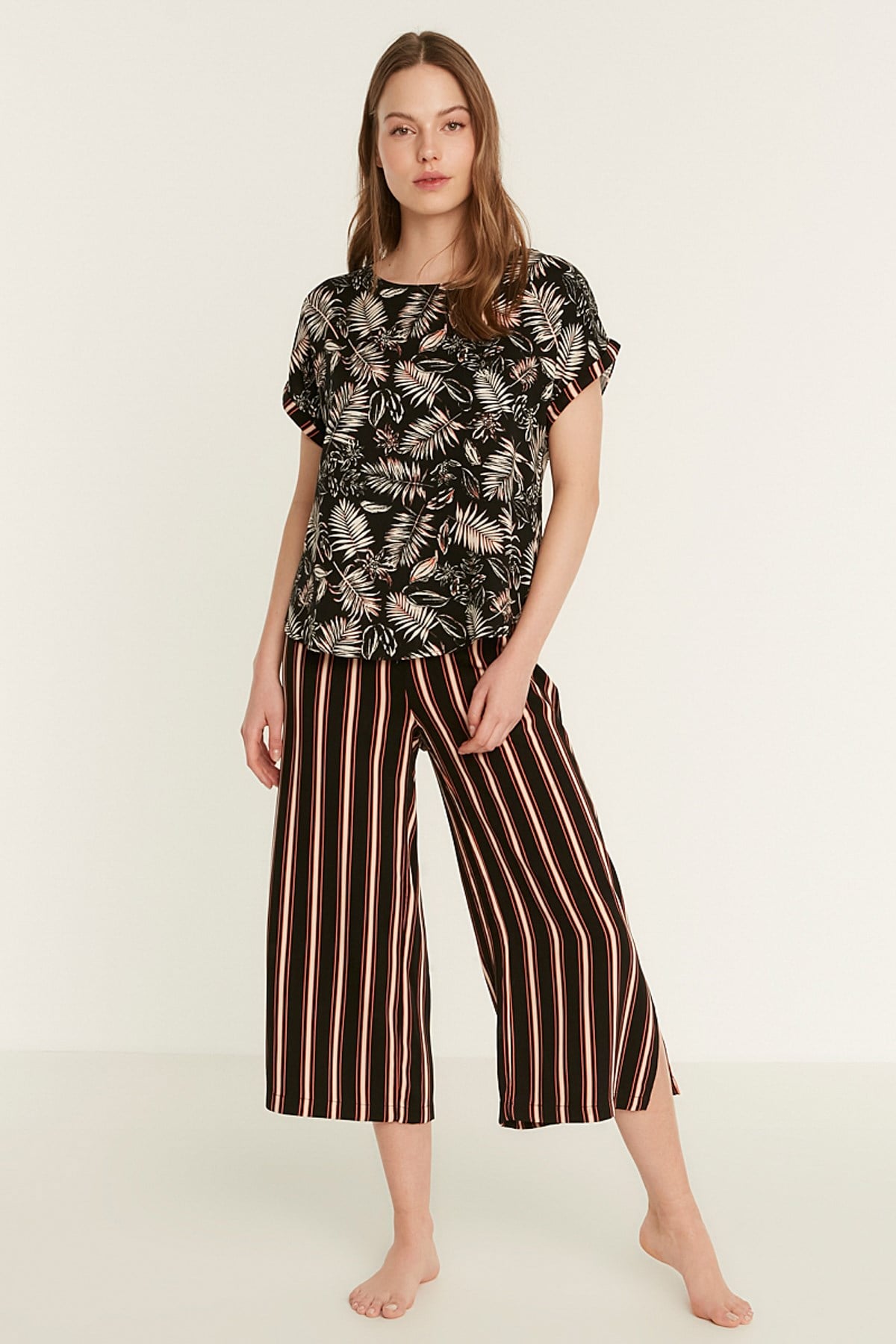 C&City Desenli 6'lı Viskon Pijama Takım 9502 Siyah