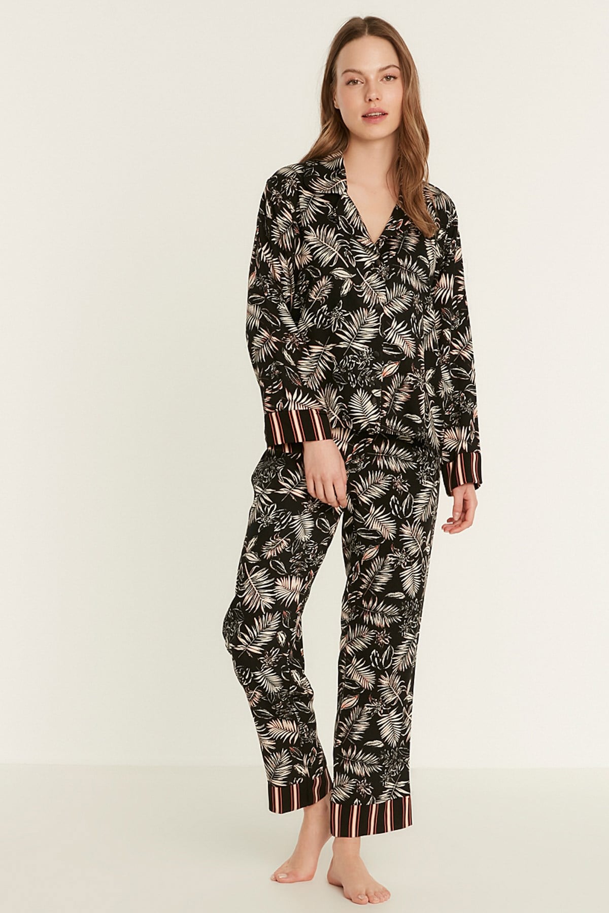 C&City Desenli 6'lı Viskon Pijama Takım 9502 Siyah