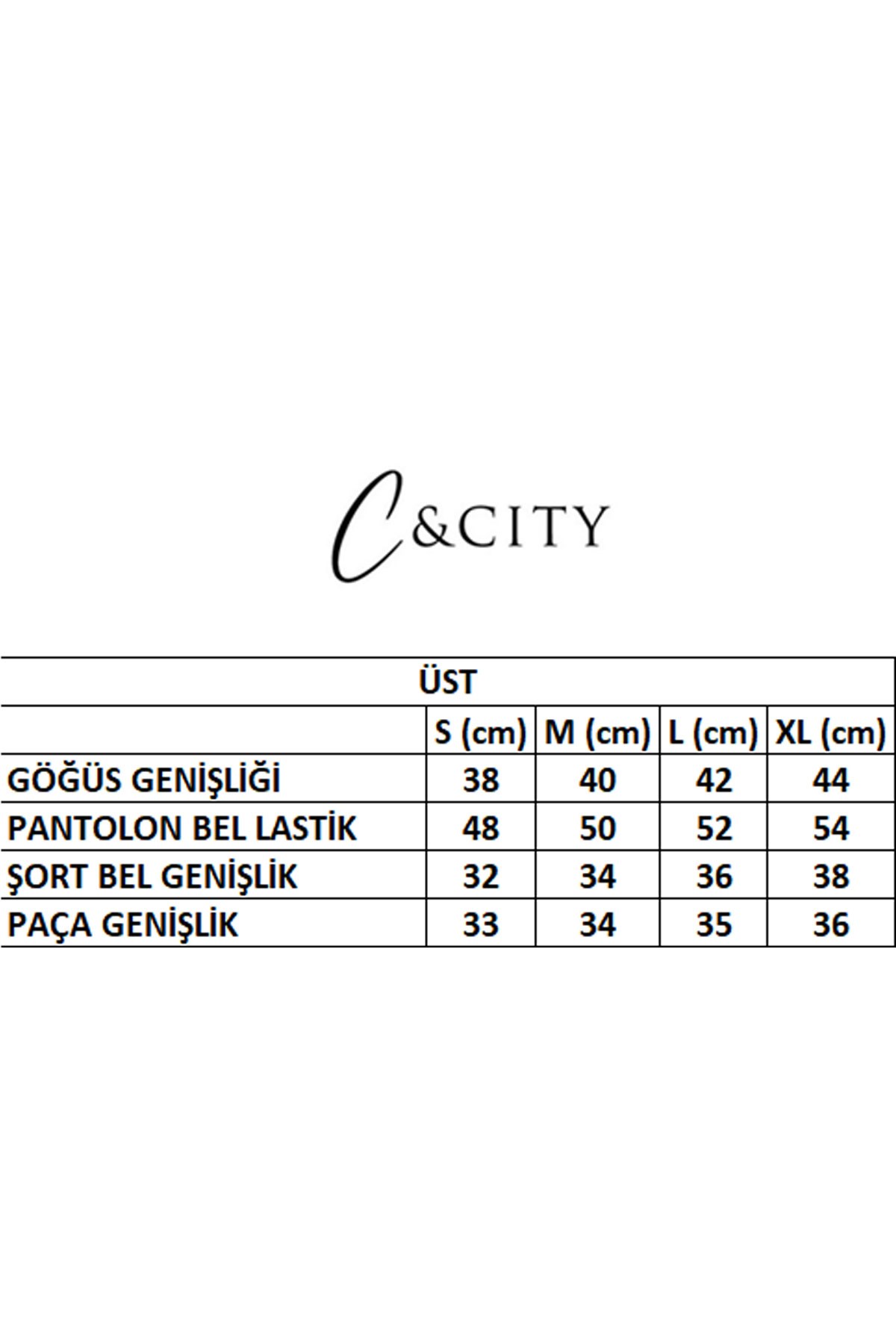 C&City Desenli Viskon İp Askılı Atlet Şort Pijama Takım 9083 Ekru