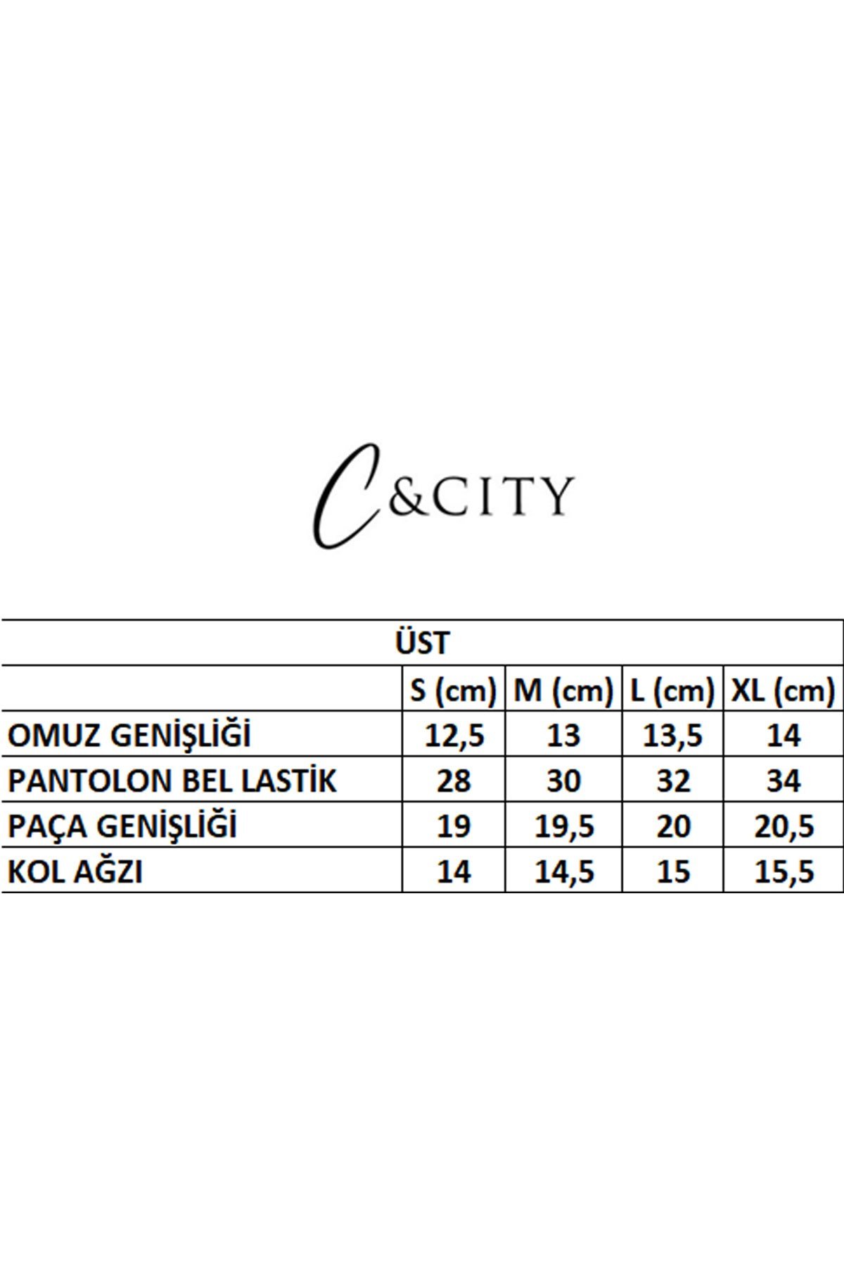 C&City Desenli Viskon Uzun Kol Gömlekli Pijama Takım 9082 Siyah