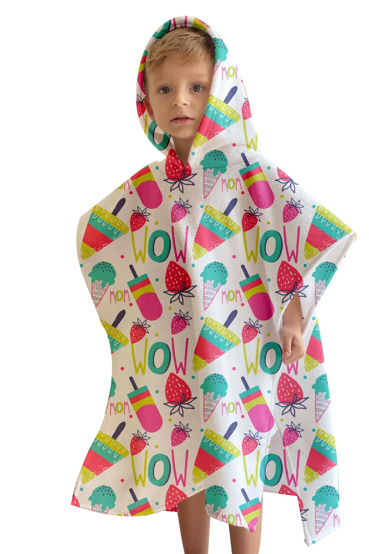 C&City Dijital Baskılı Çocuk Panço C1701 Krem