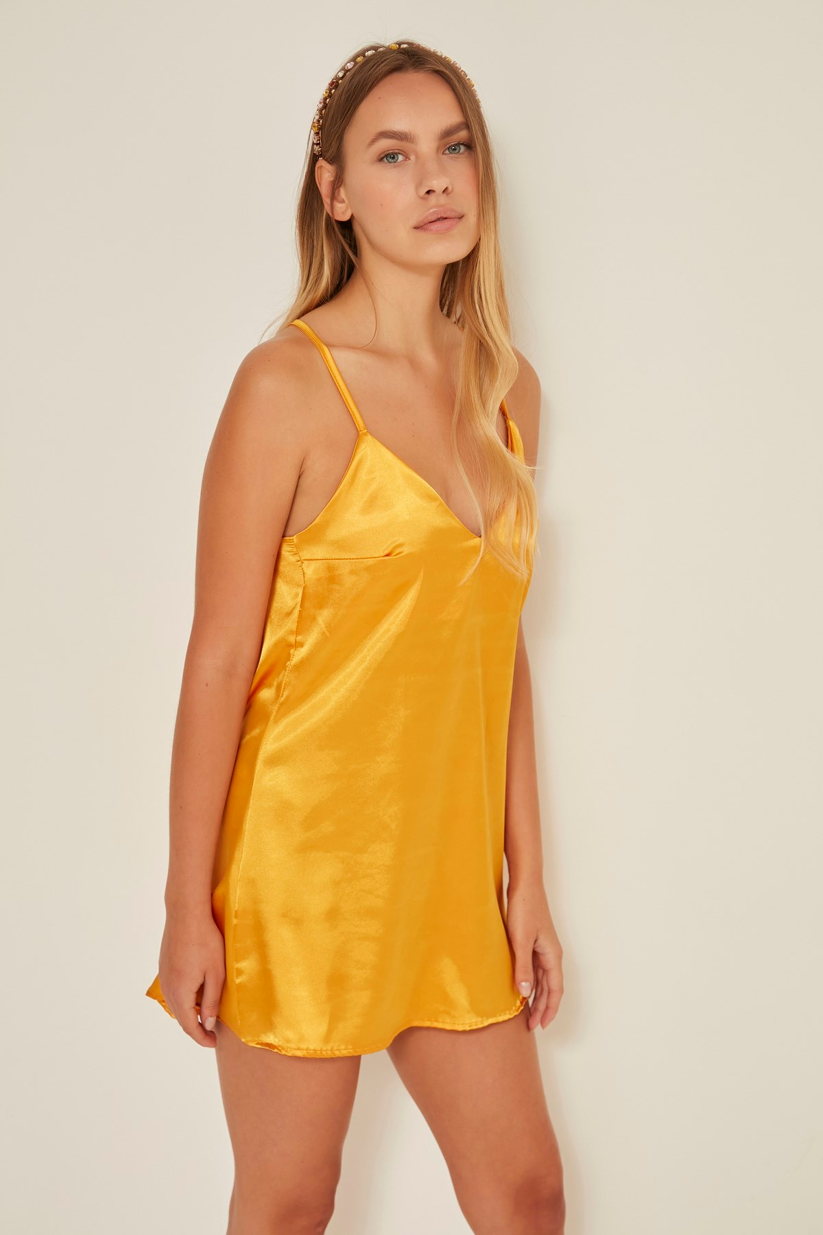 C&City Elze Hagen Kadın Saten Gecelik Hardal