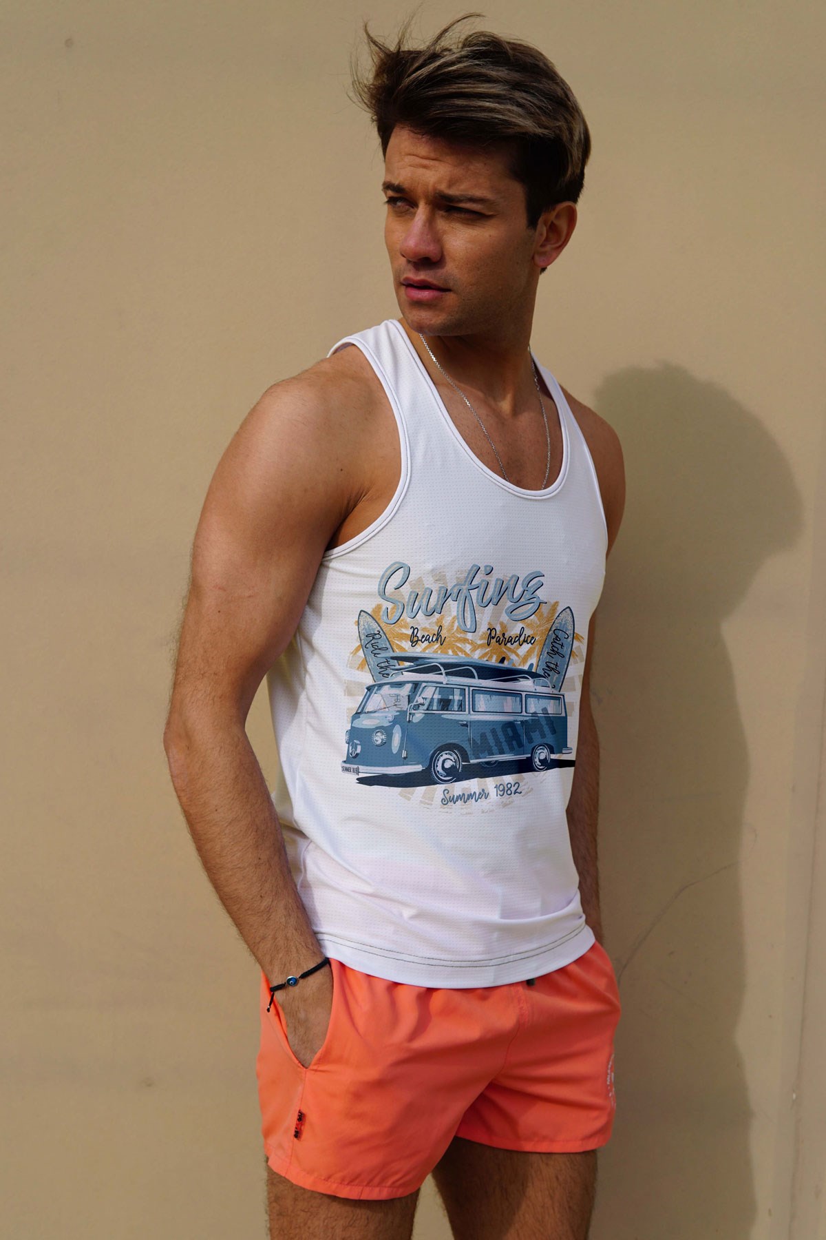 C&City Erkek Atlet Sıfır Kol Baskılı T-Shirt M-0342