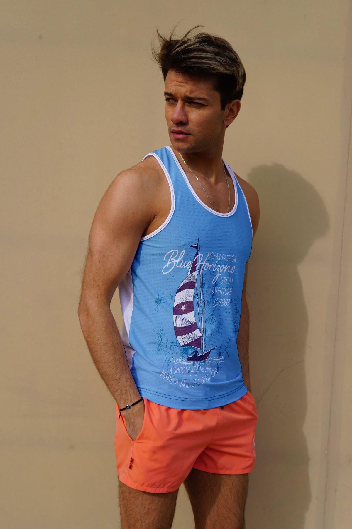 C&City Erkek Atlet Sıfır Kol Baskılı T-Shirt M-0370