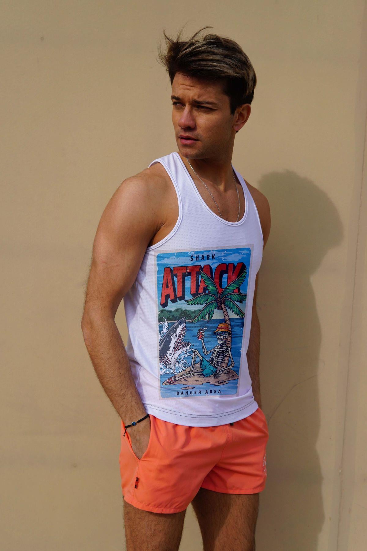 C&City Erkek Atlet Sıfır Kol Baskılı T-Shirt M-0369