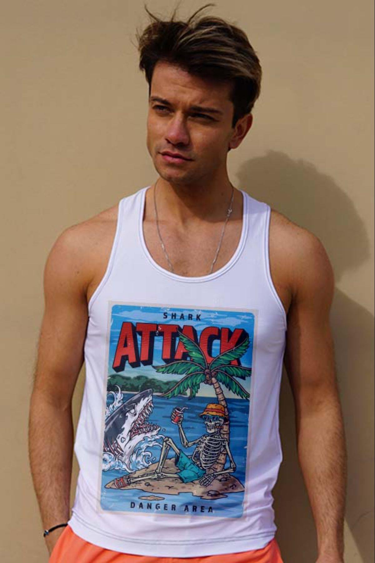 C&City Erkek Atlet Sıfır Kol Baskılı T-Shirt M-0369