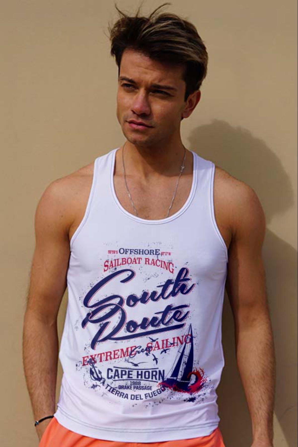 C&City Erkek Atlet Sıfır Kol Baskılı T-Shirt M-0364