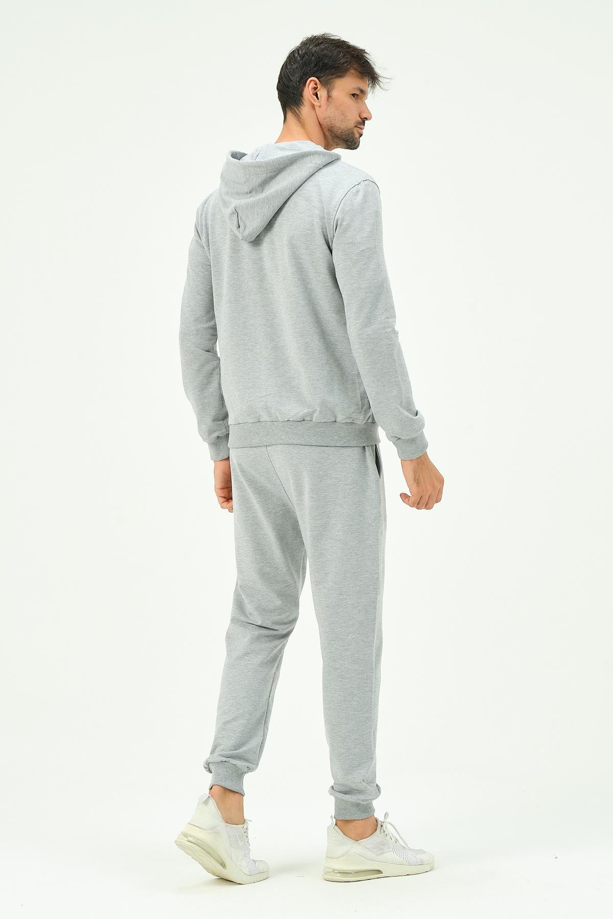 C&City Erkek Kapüşonlu Önü Fermuarlı Manşetli Paça Eşofman Takım 8702 Gri