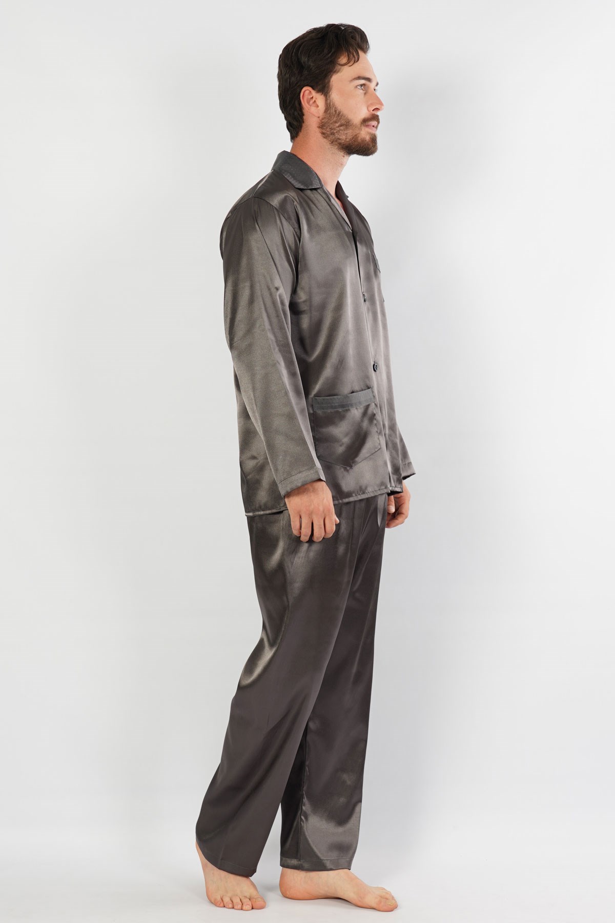 C&City Erkek Uzun Kol Pijama Takım 1053230448 Füme