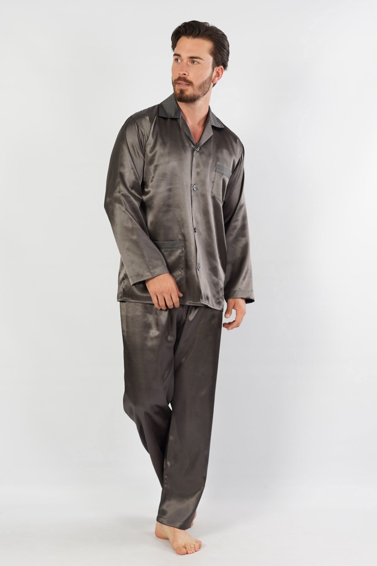 C&City Erkek Uzun Kol Pijama Takım 1053230448 Füme