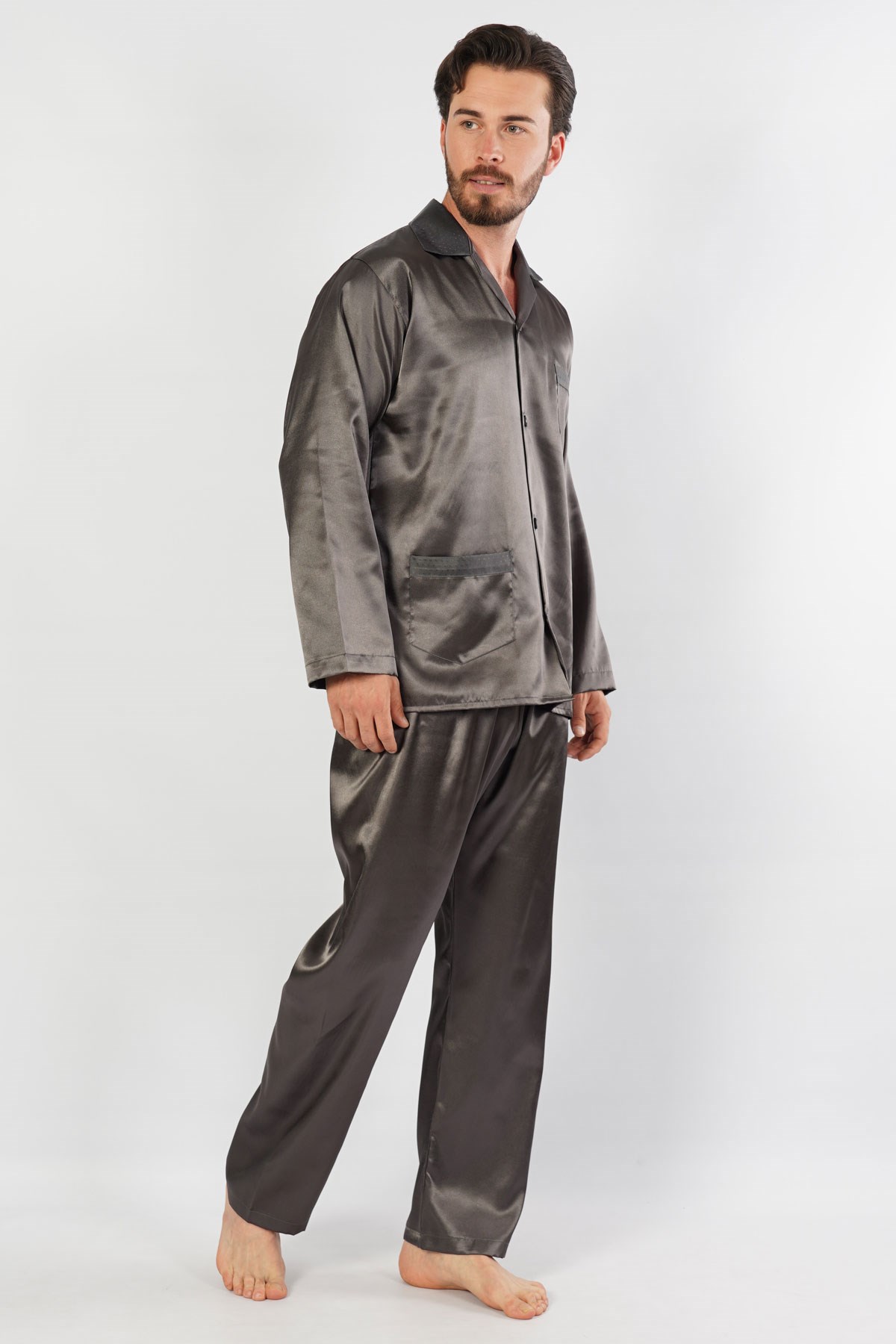 C&City Erkek Uzun Kol Pijama Takım 1053230448 Füme