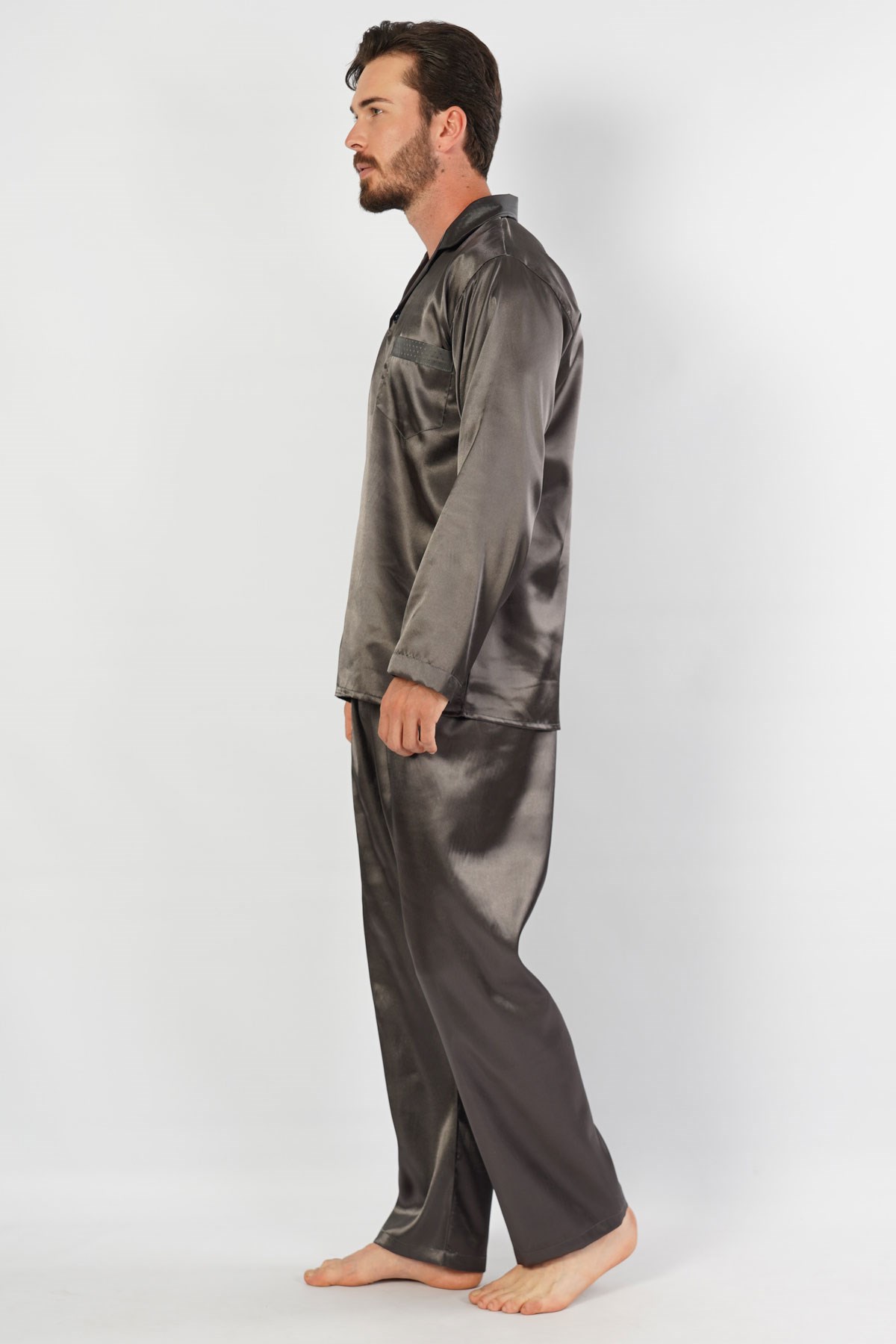 C&City Erkek Uzun Kol Pijama Takım 1053230448 Füme
