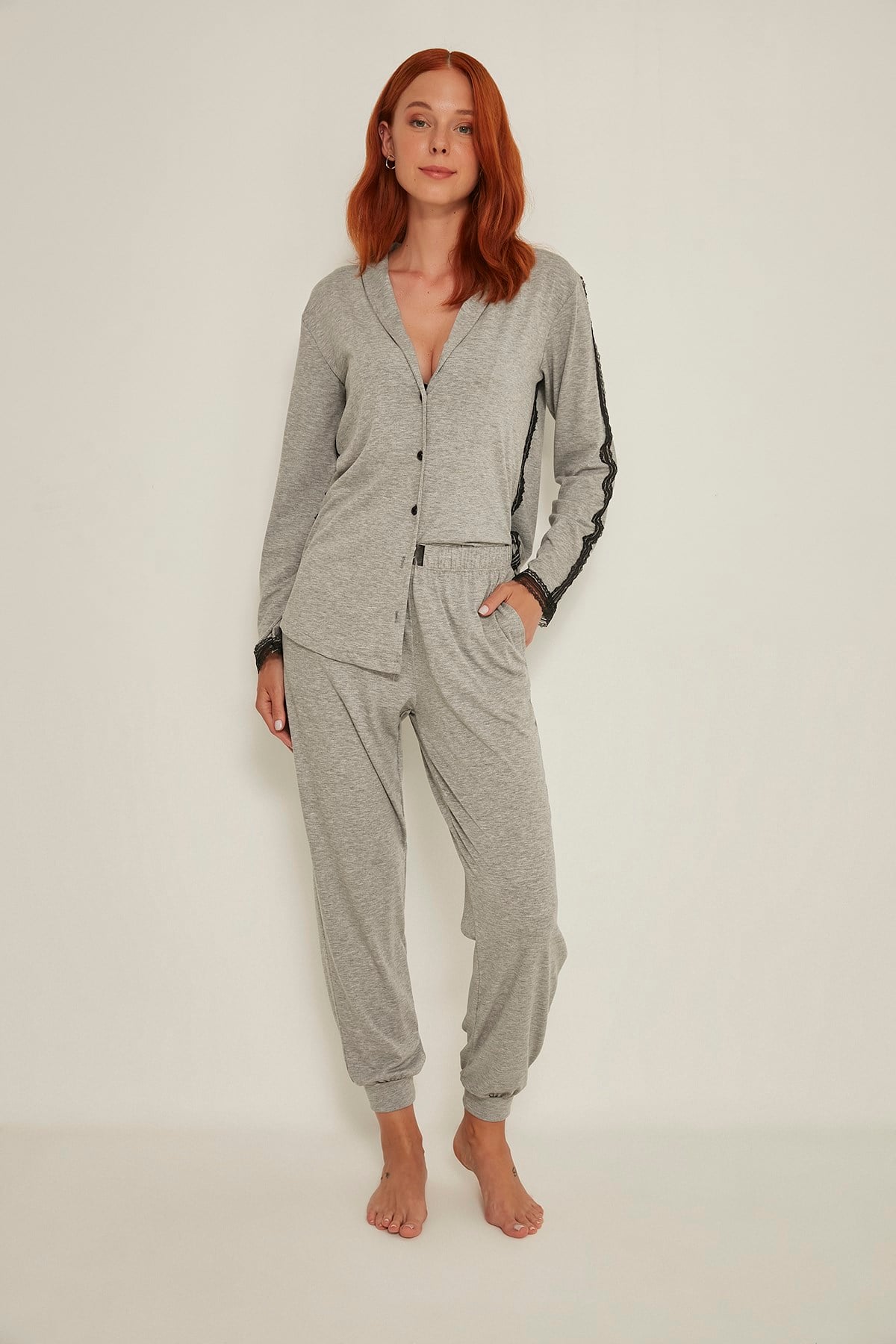 C&City Esperanza Kadın Gömlek-Pantolon Modal Pijama Takım 9032 Gri