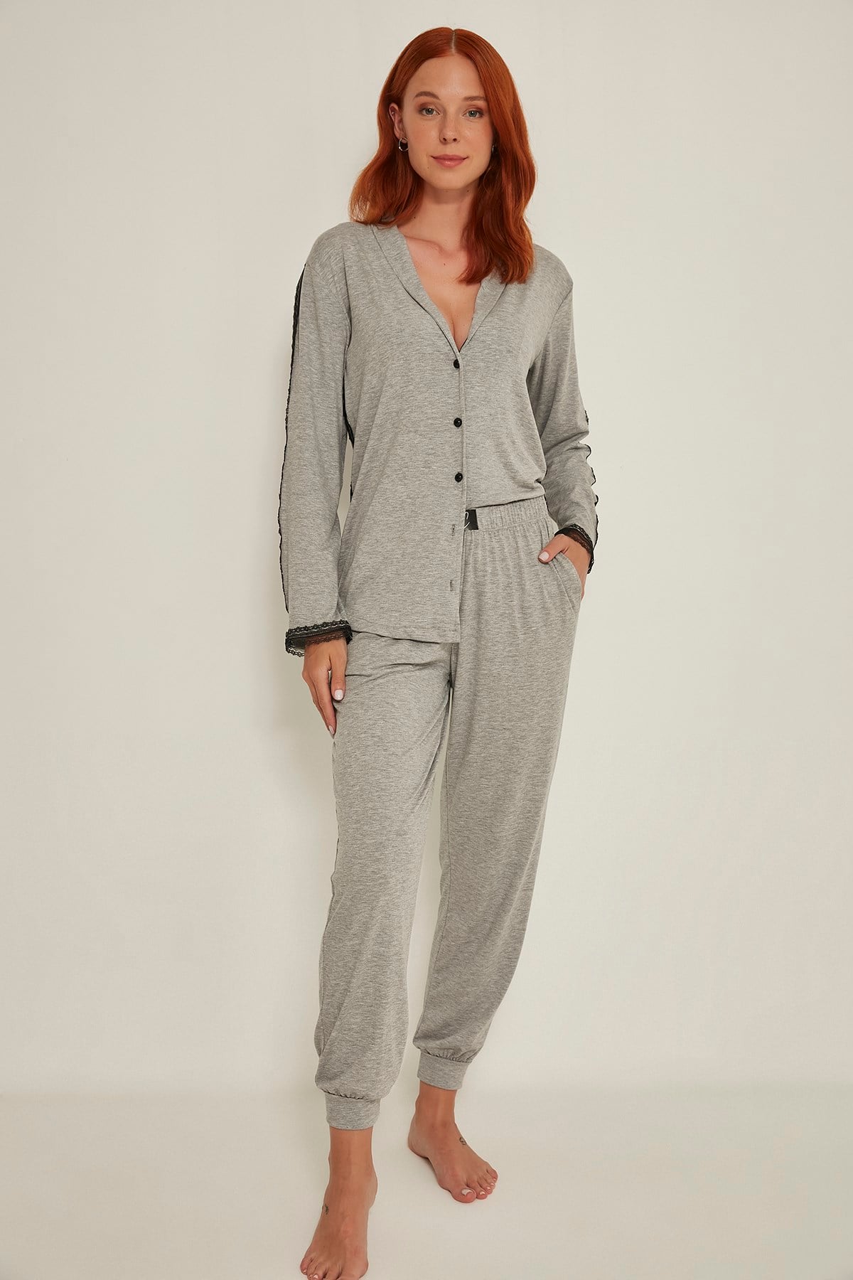 C&City Esperanza Kadın Gömlek-Pantolon Modal Pijama Takım 9032 Gri