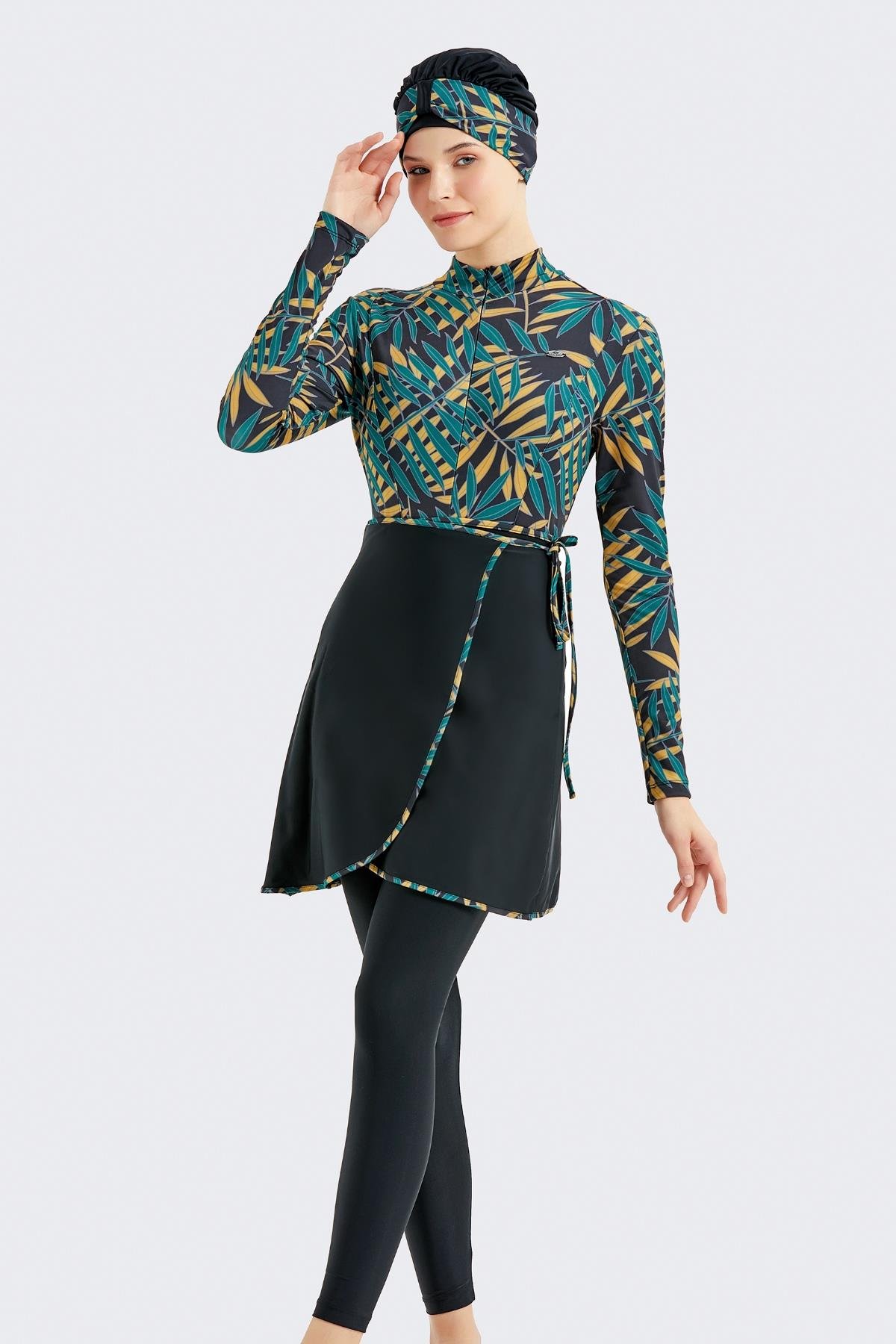 C&City Etekli Taytlı Tam Kapalı Tesettür Mayo C13059 Yeşil