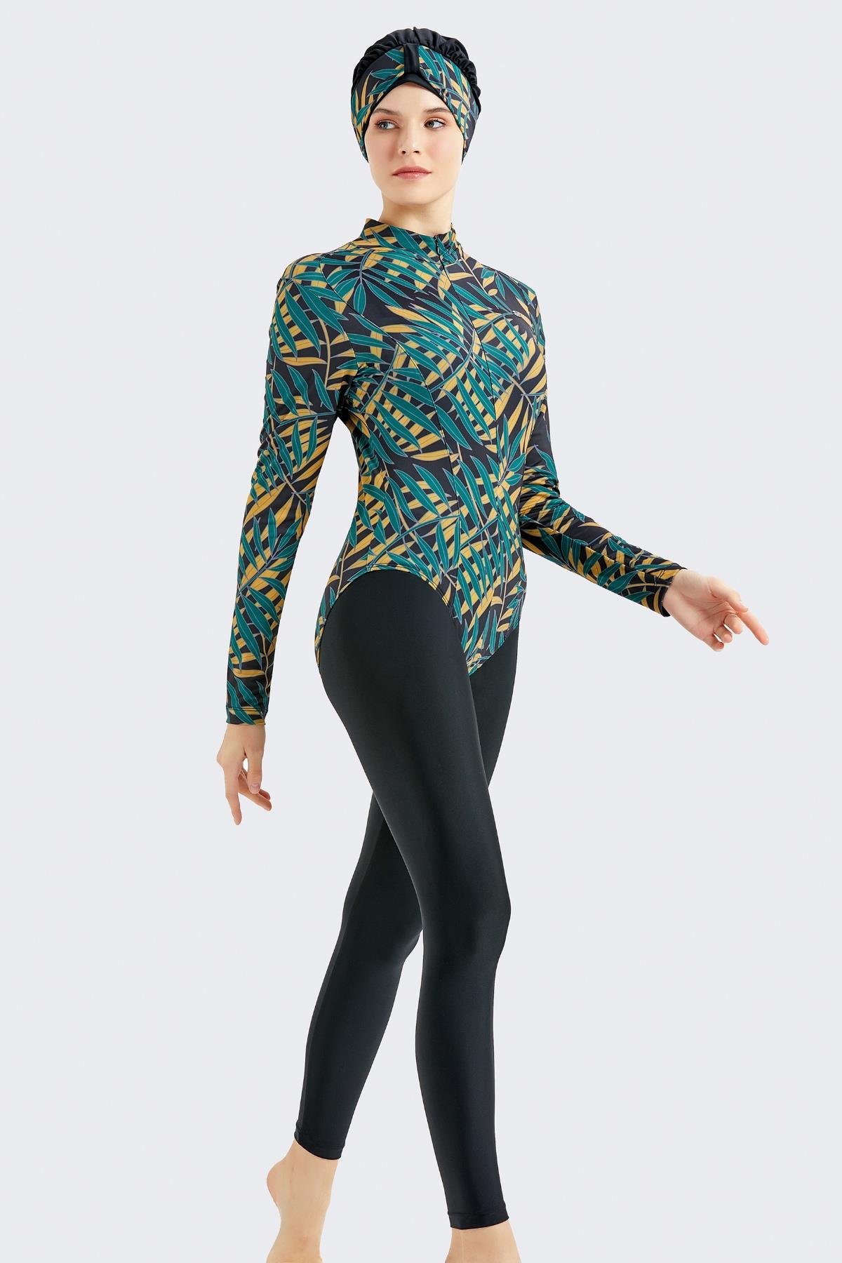 C&City Etekli Taytlı Tam Kapalı Tesettür Mayo C13059 Yeşil