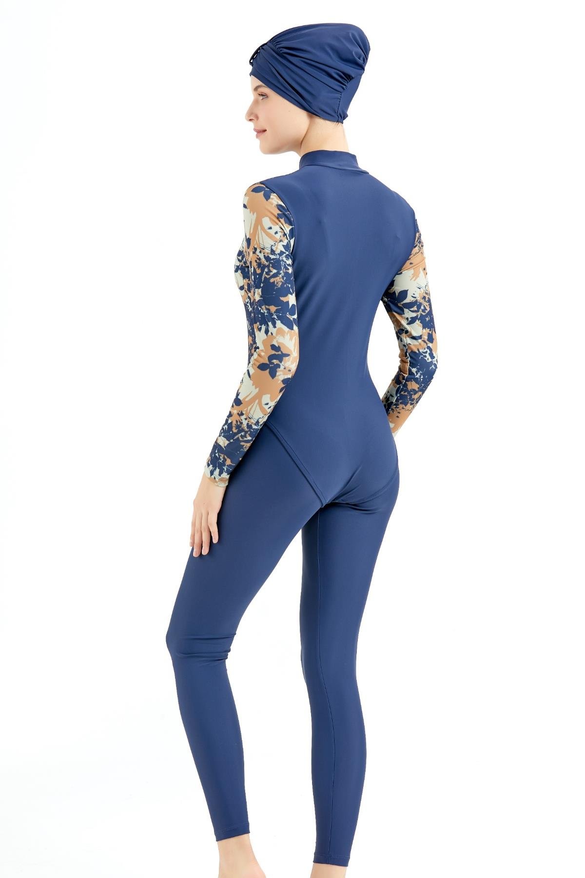 C&City Etekli Taytlı Tam Kapalı Tesettür Mayo C13059 Koyu Lacivert