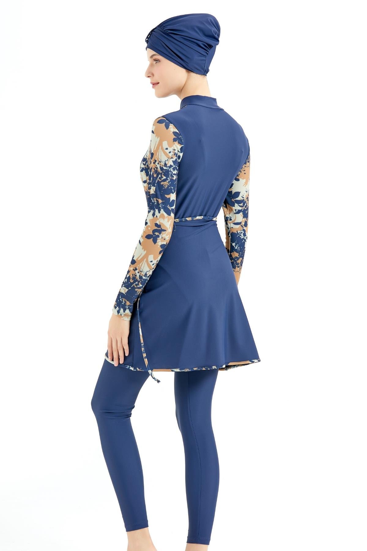 C&City Etekli Taytlı Tam Kapalı Tesettür Mayo C13059 Koyu Lacivert