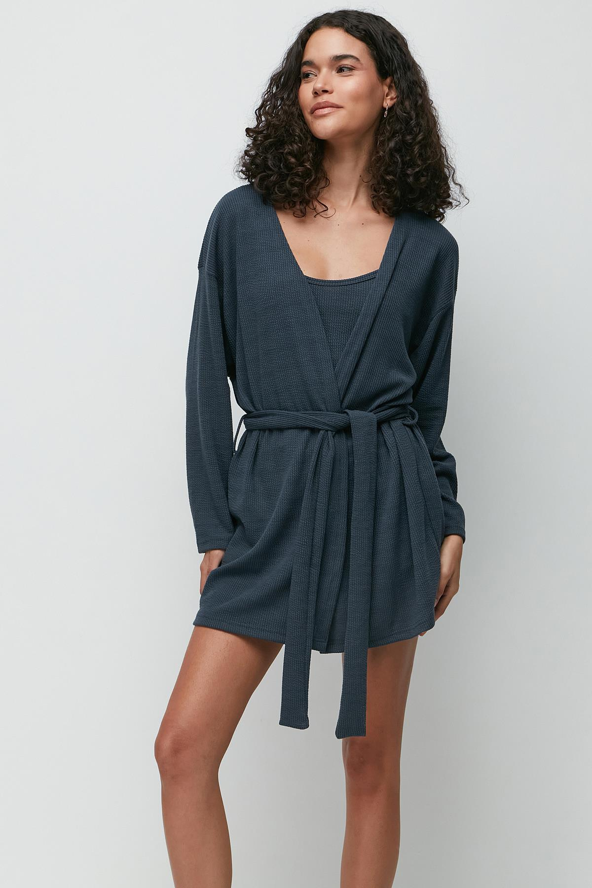 C&City Fitilli 3'lü Sabahlık Takım 9136 Füme