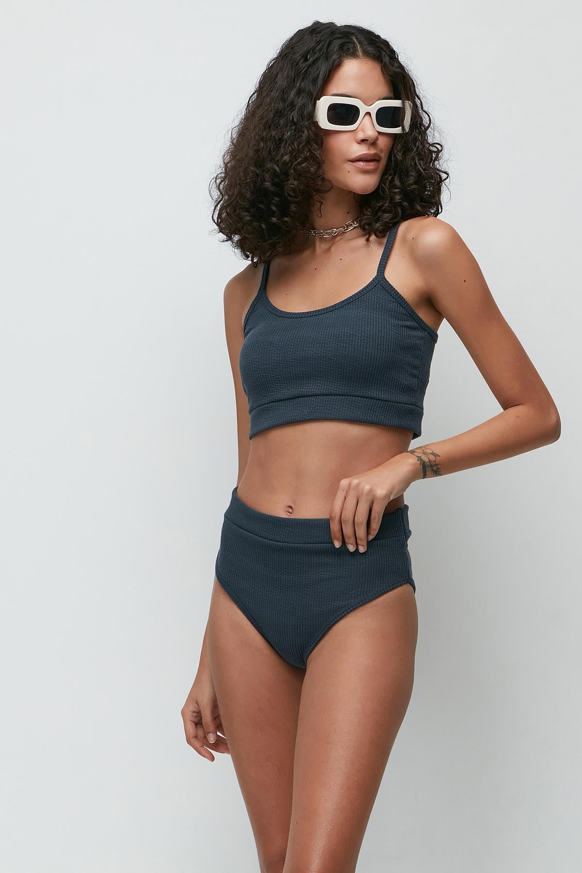C&City Fitilli Büstiyer Külot Takım 9138 Füme