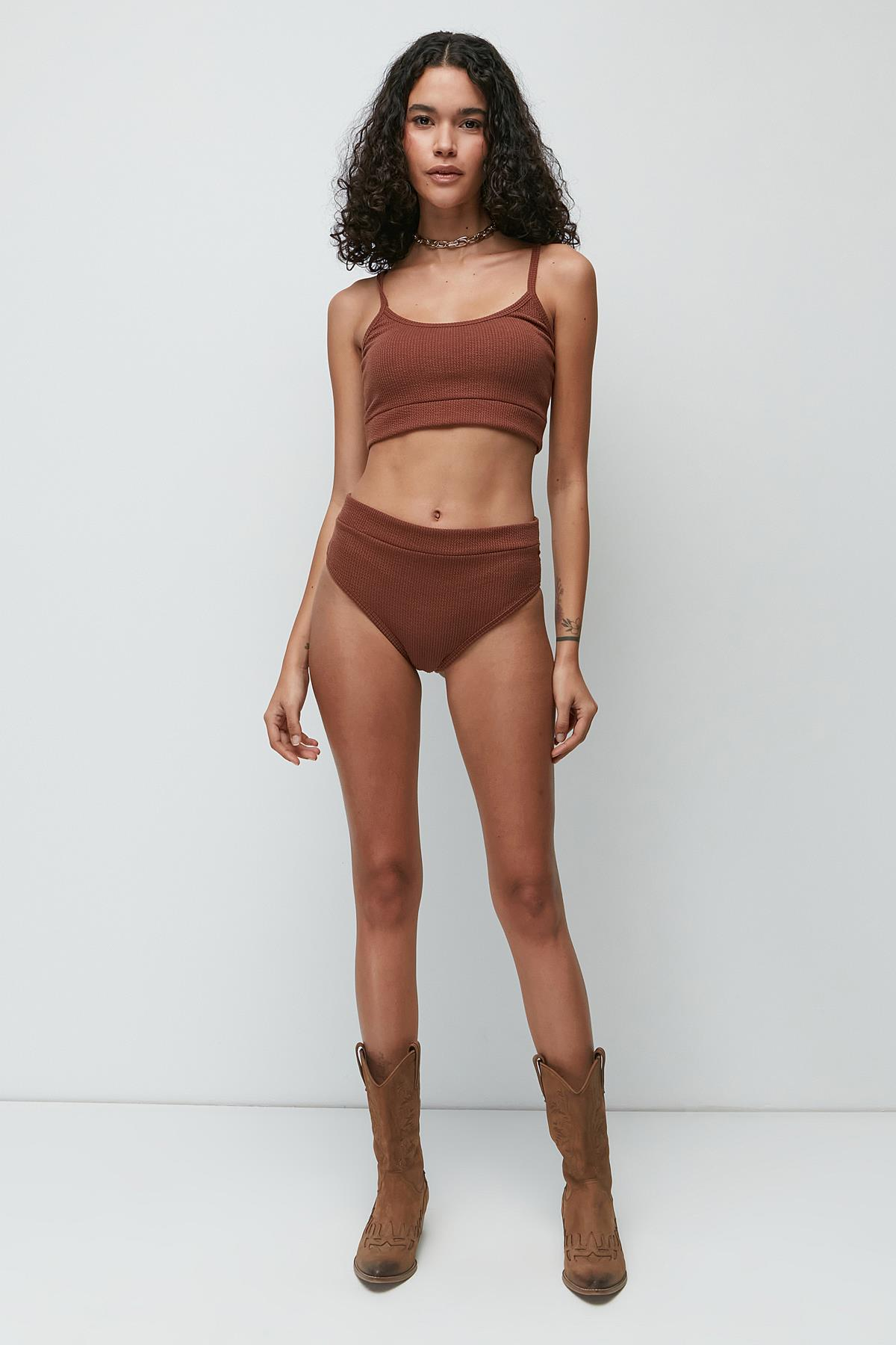 C&City Fitilli Büstiyer Külot Takım 9138 Kahve