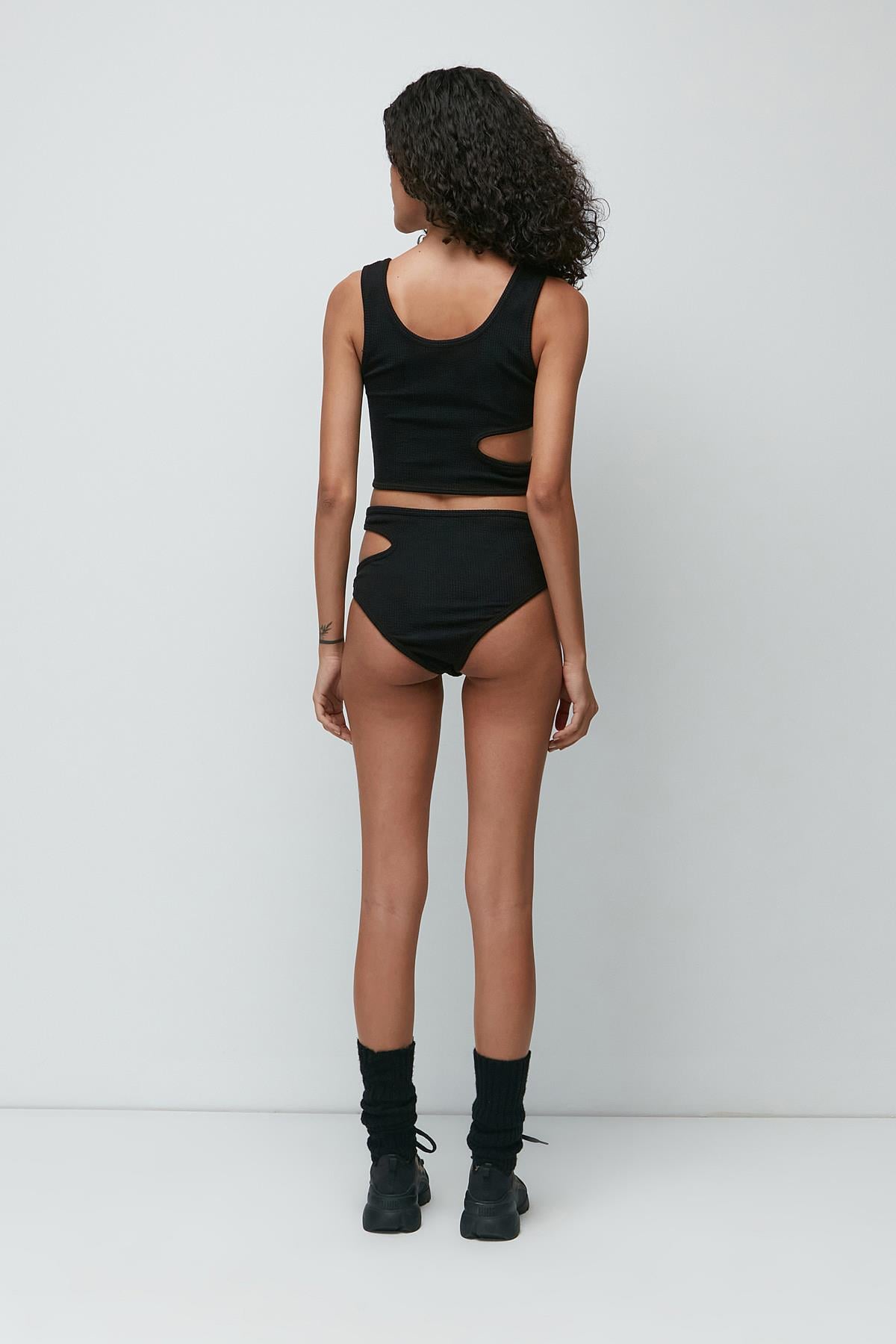 C&City Fitilli Dekolte Crop Külot Takım 9135 Siyah