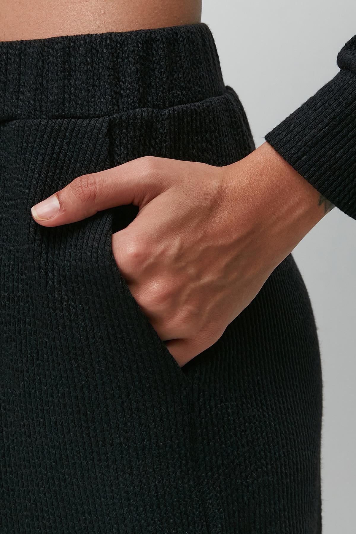 C&City Fitilli Kapüşonlu Sweatshirt Pantolon Takım 9131 Siyah
