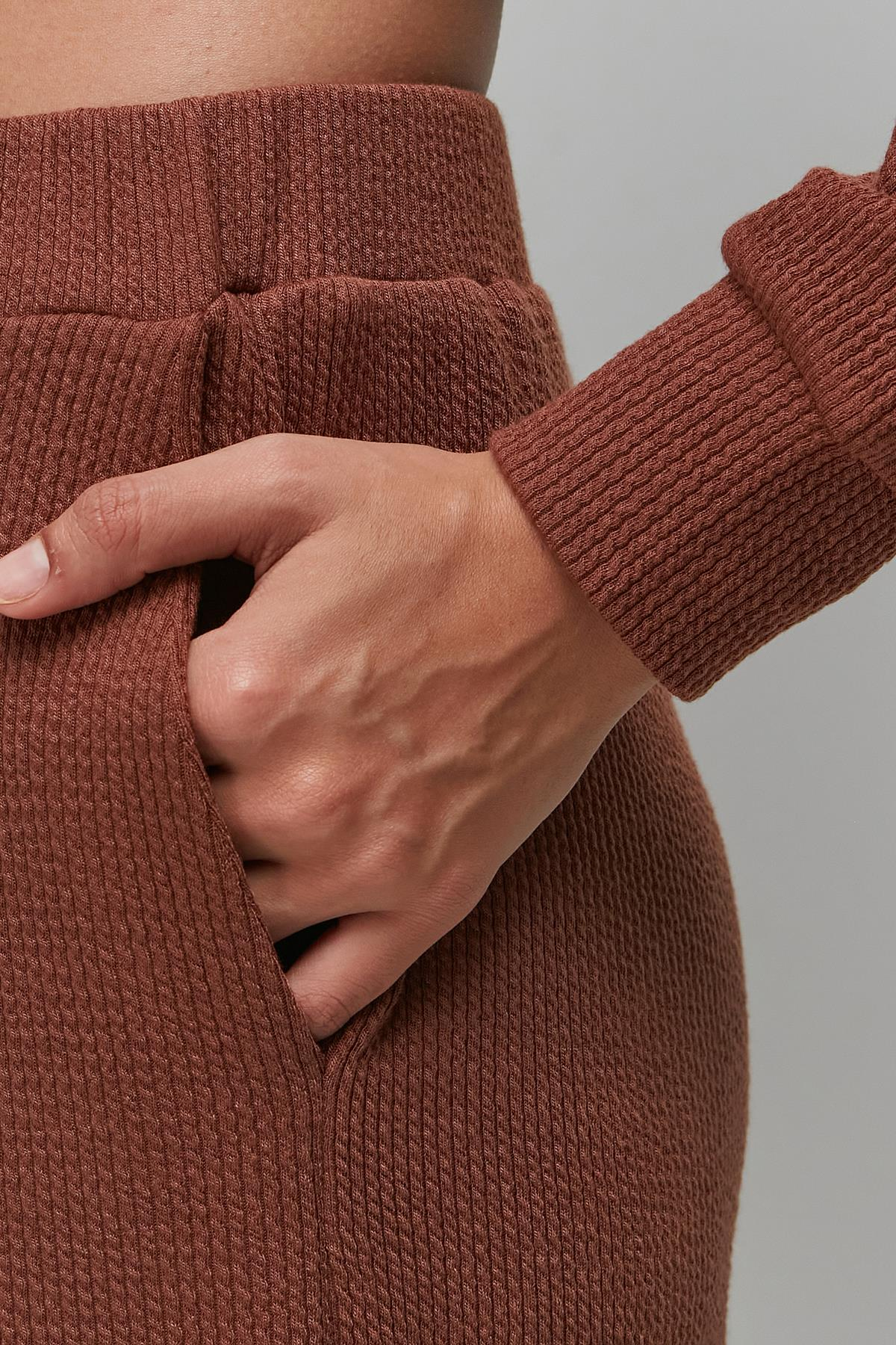 C&City Fitilli Kapüşonlu Sweatshirt Pantolon Takım 9131 Kahverengi