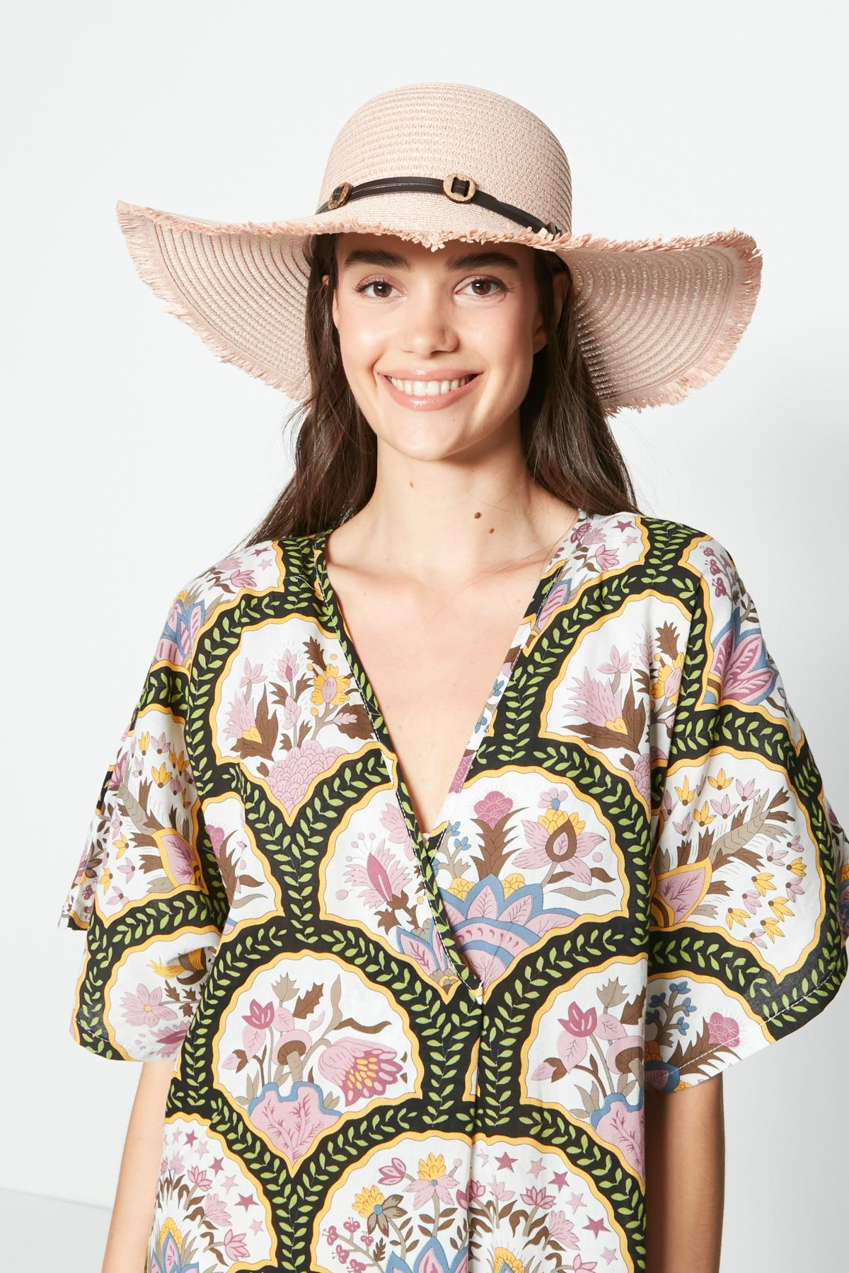 C&City Kadın Hasır Plaj Şapka Y23730-09 Pudra