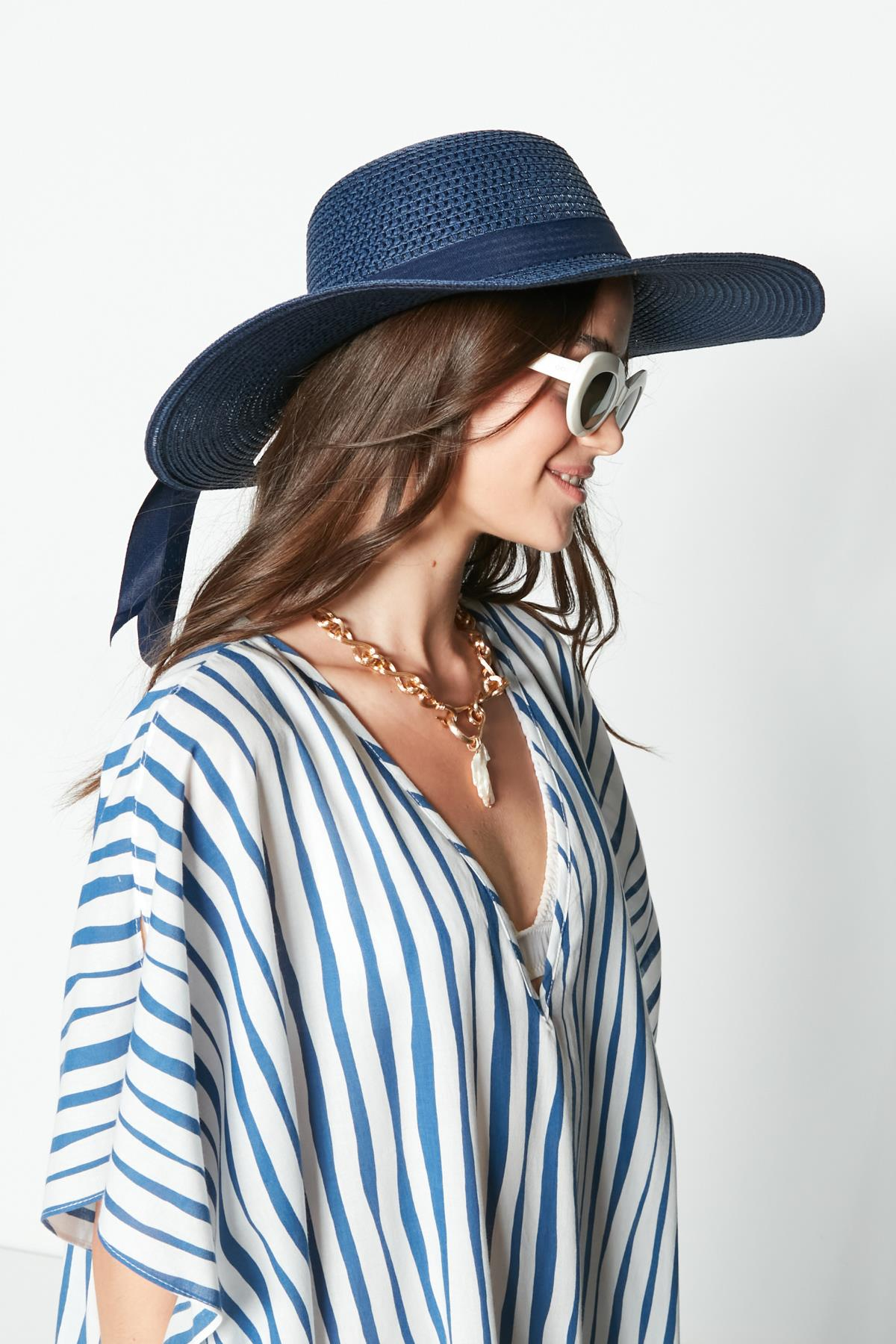 C&City Kadın Hasır Plaj Şapka Y23730-10 Lacivert