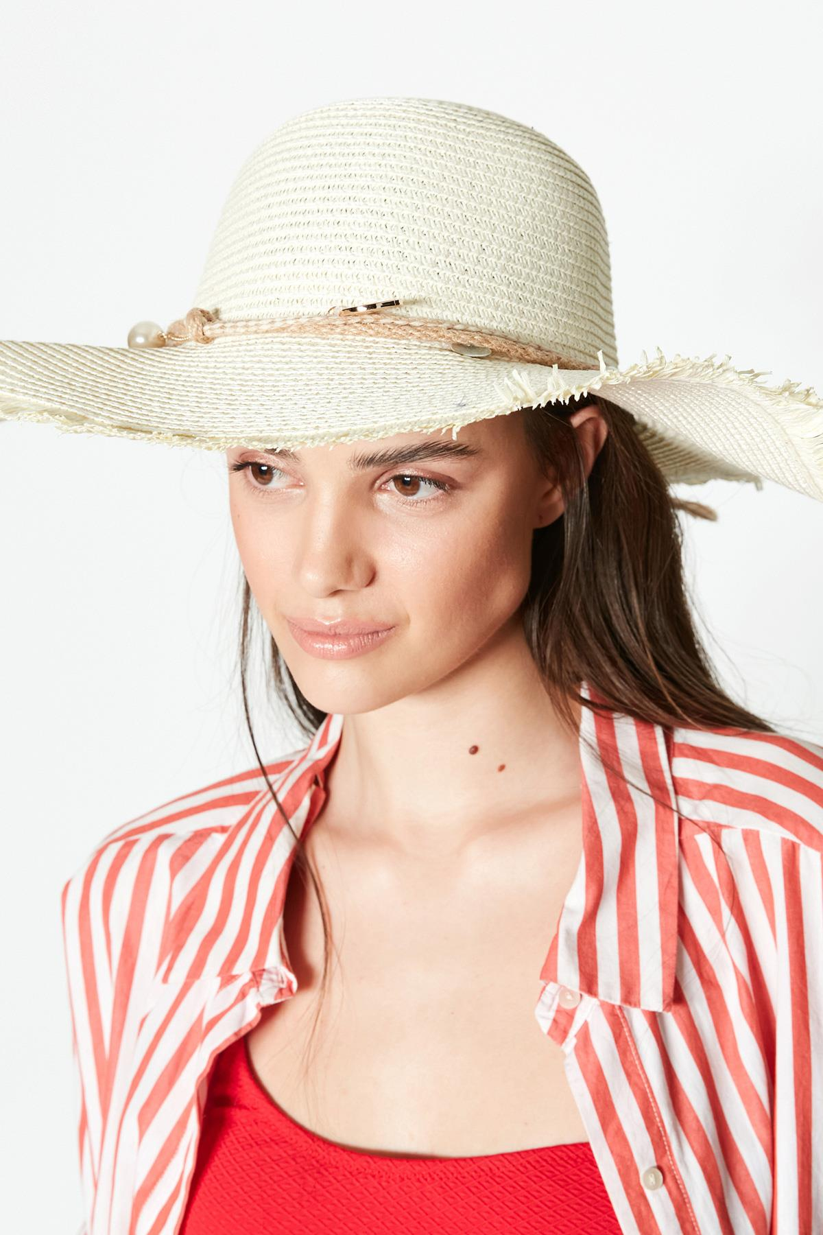 C&City Hasır Plaj Şapkası Y23730-18 Krem