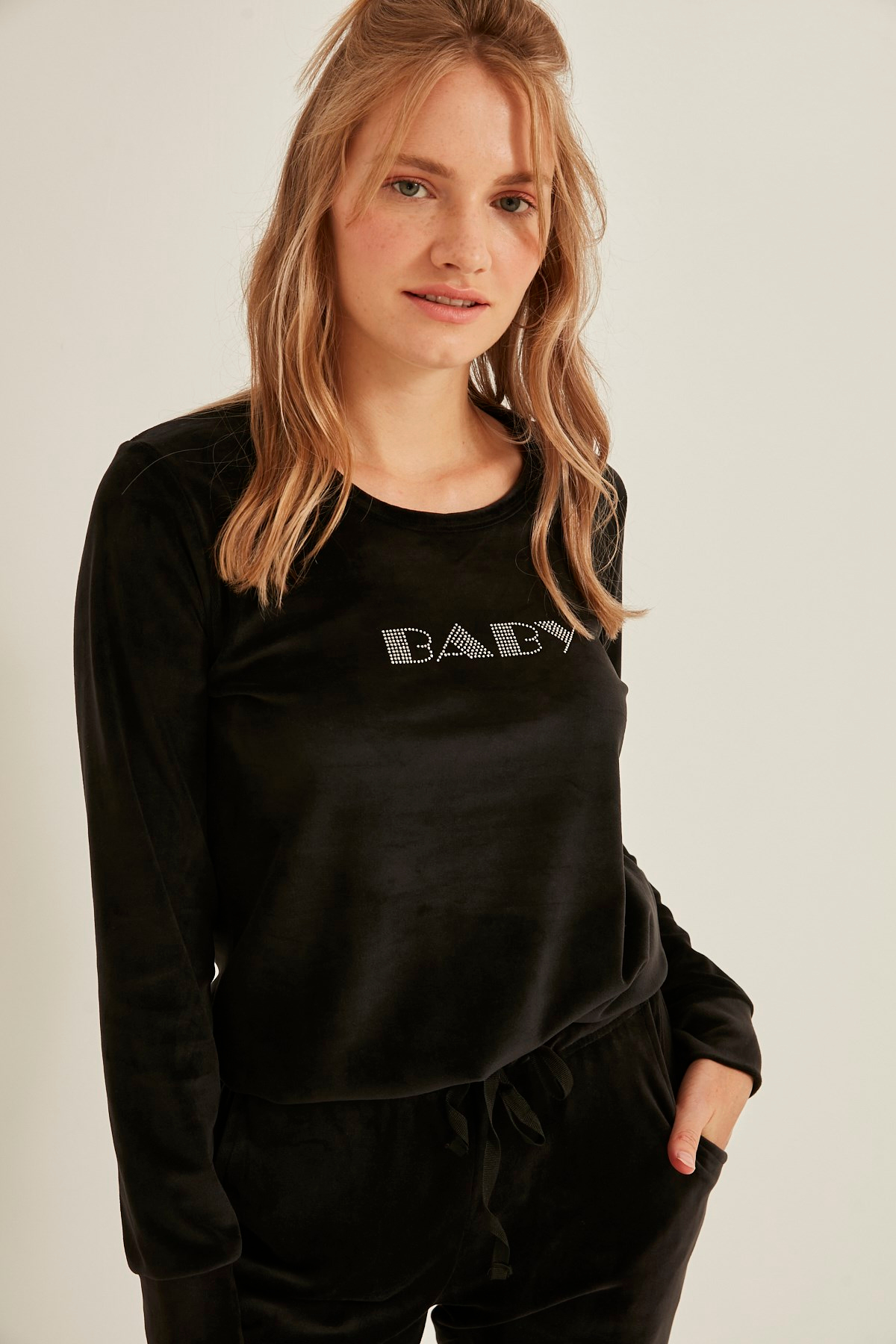 C&City Kadın Kadife Pijama Takım 0050330000 Siyah