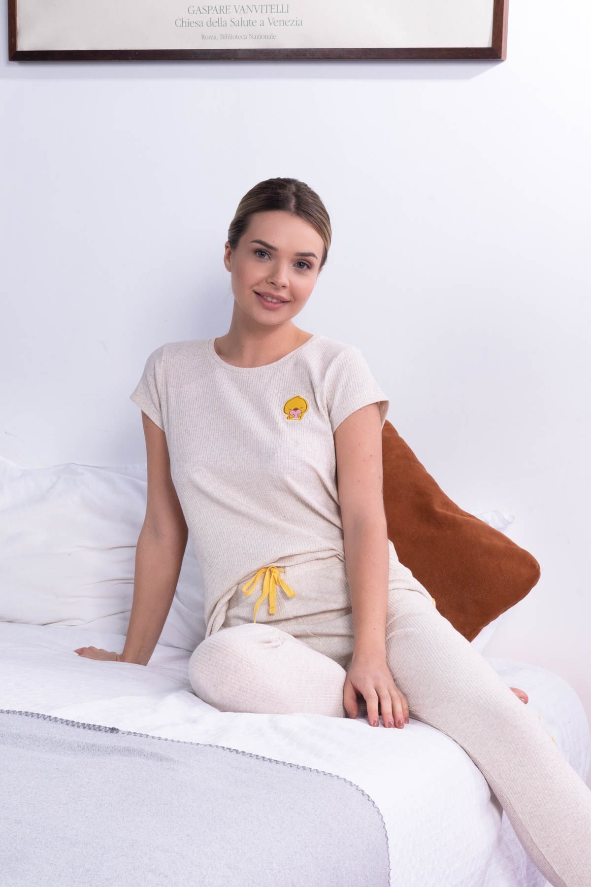 C&City Kadın Kısa Kol Pijama Takım 0090050000 Ekru