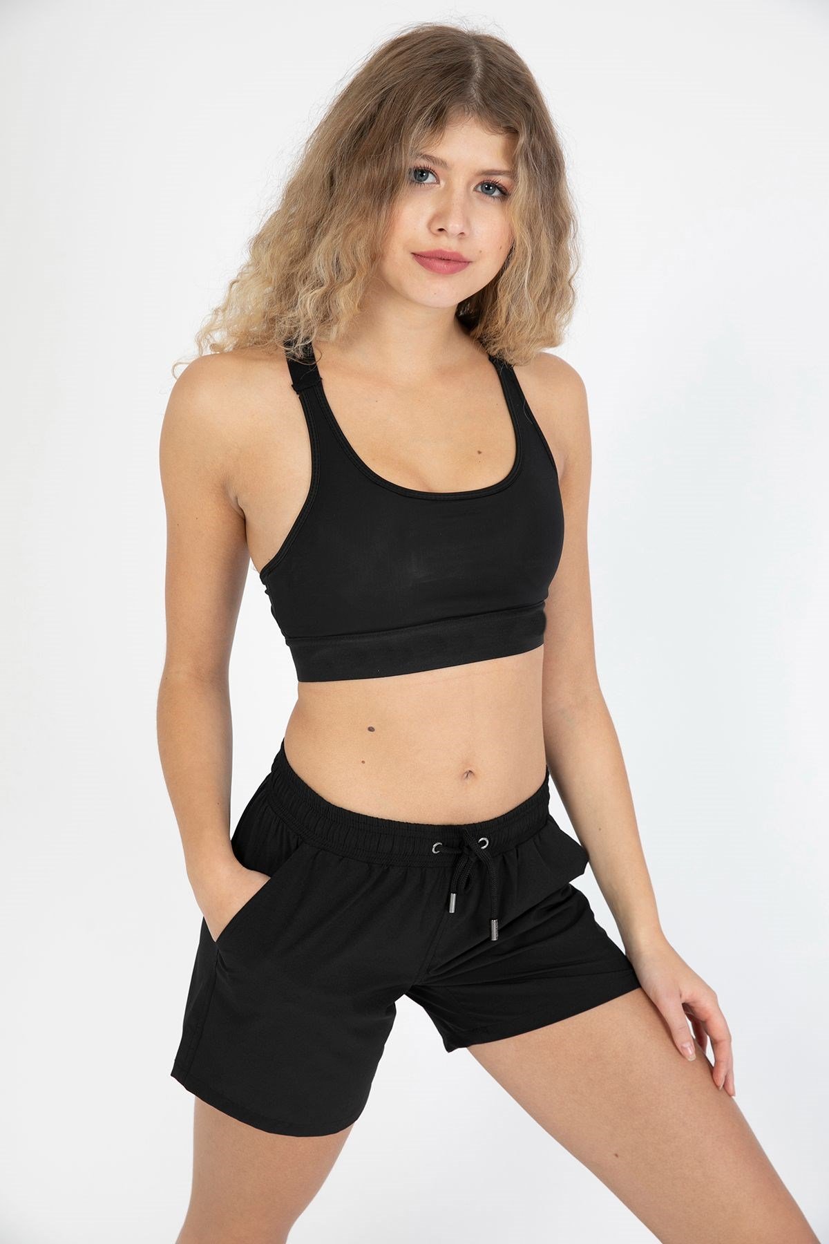 C&City Kadın Likralı Deniz Şort C1813 Siyah