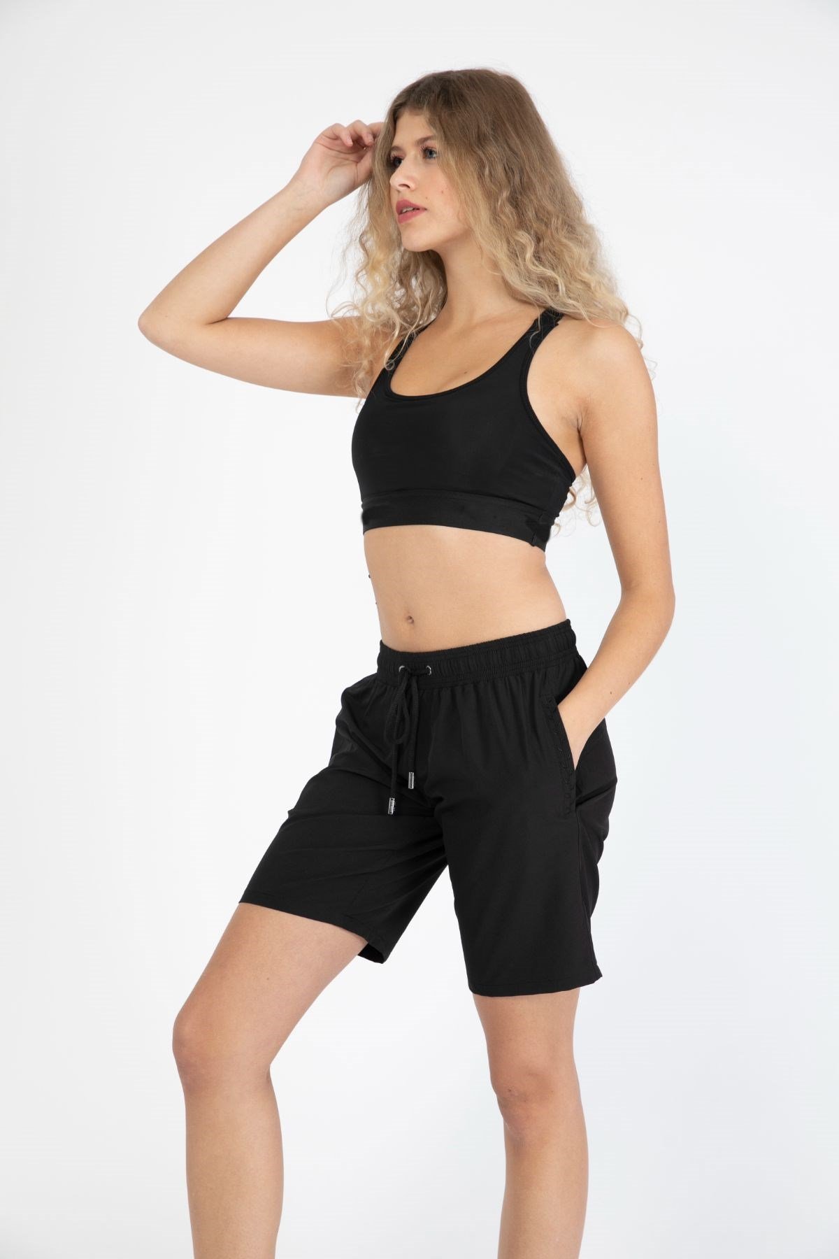 C&City Kadın Likralı Deniz Şort C1860 Siyah