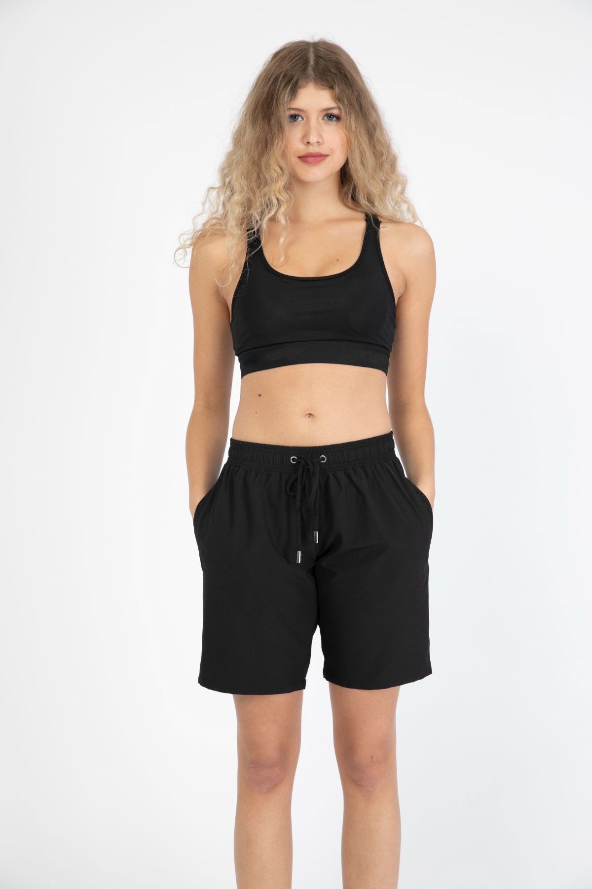 C&City Kadın Likralı Deniz Şort C1860 Siyah