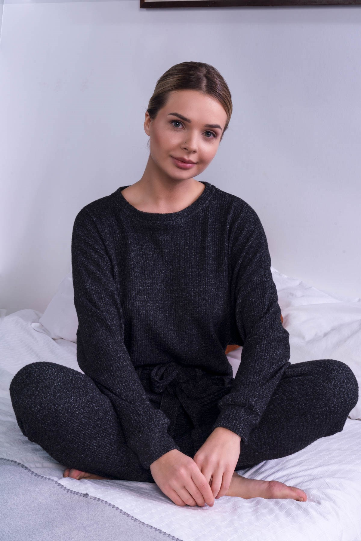 C&City Kadın Örme Pijama Takım 9055 Antrasit