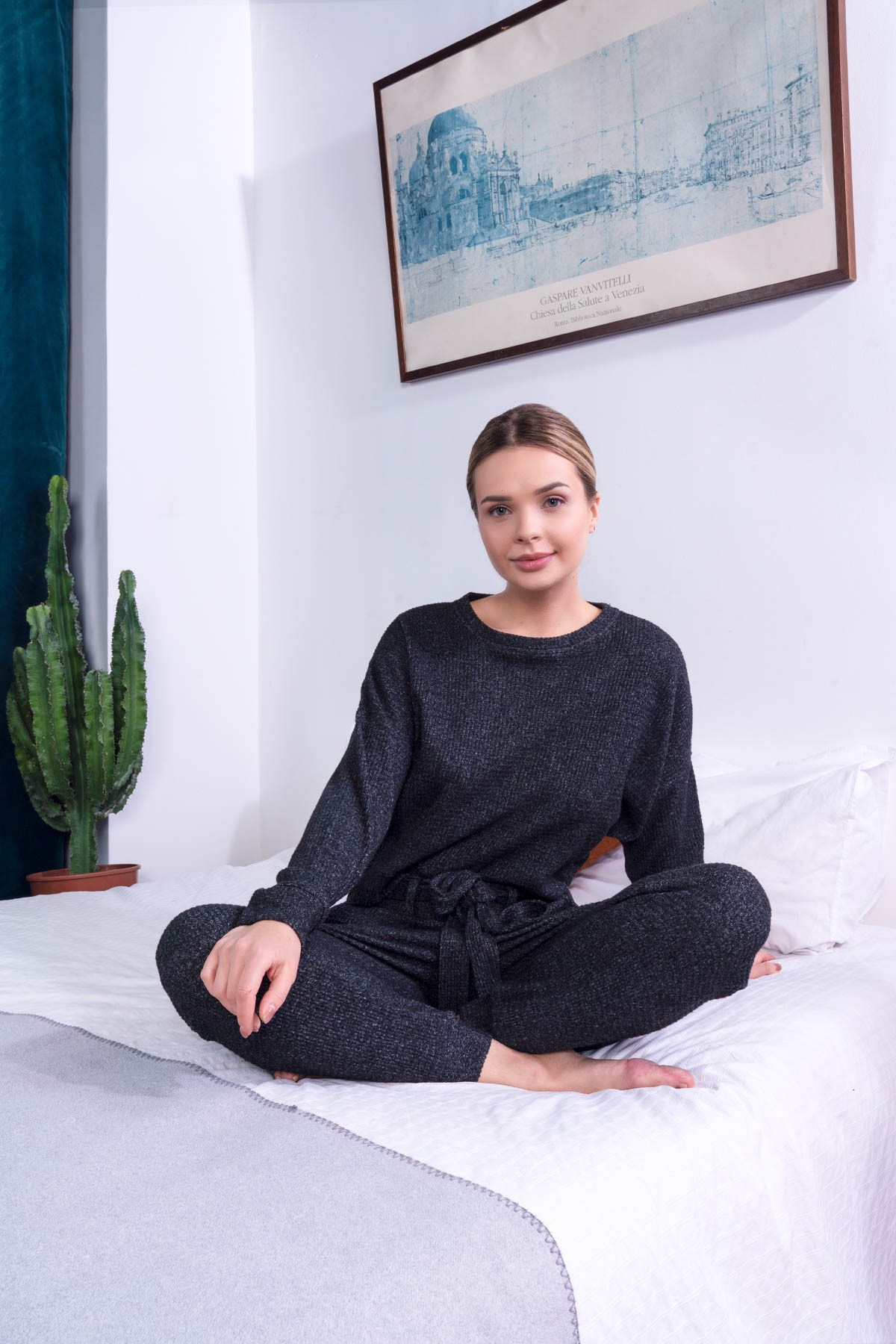 C&City Kadın Örme Pijama Takım 9055 Antrasit