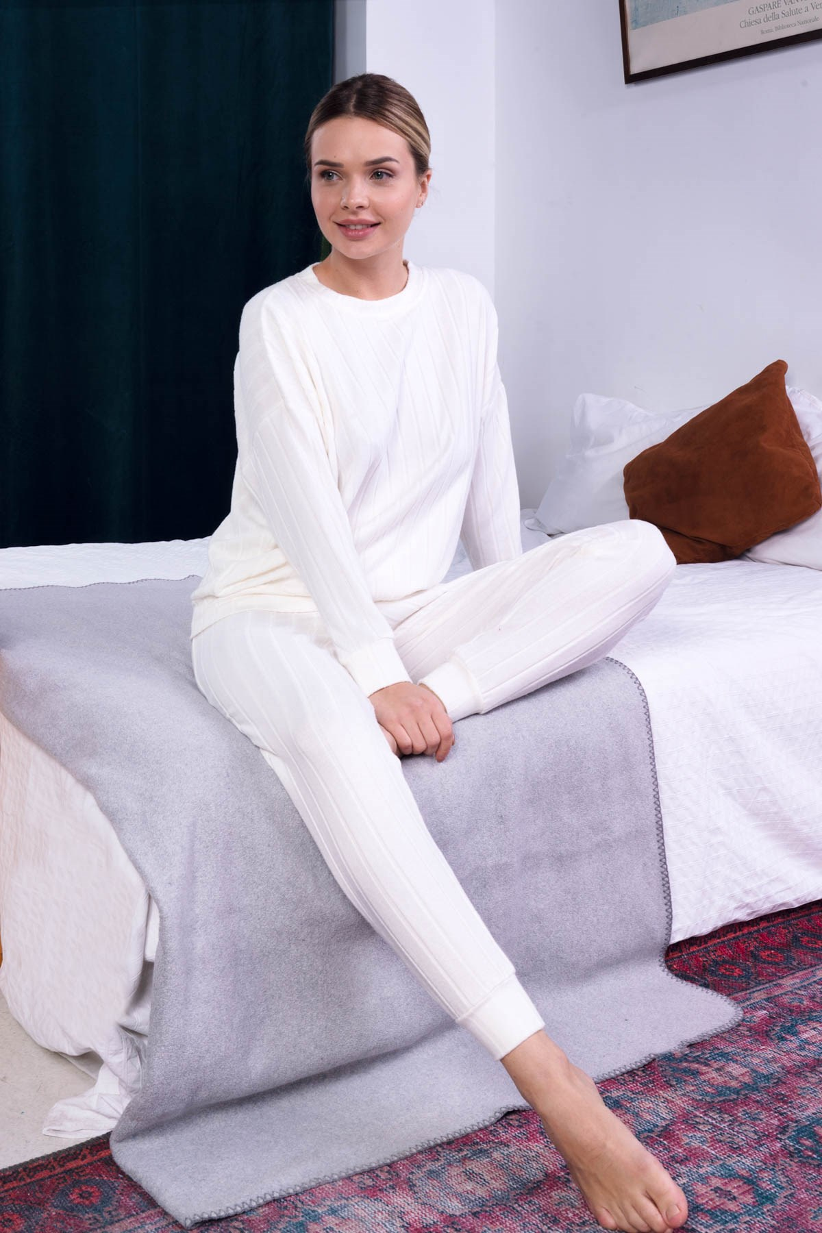 C&City Kadın Örme Pijama Takım 9059 Ekru