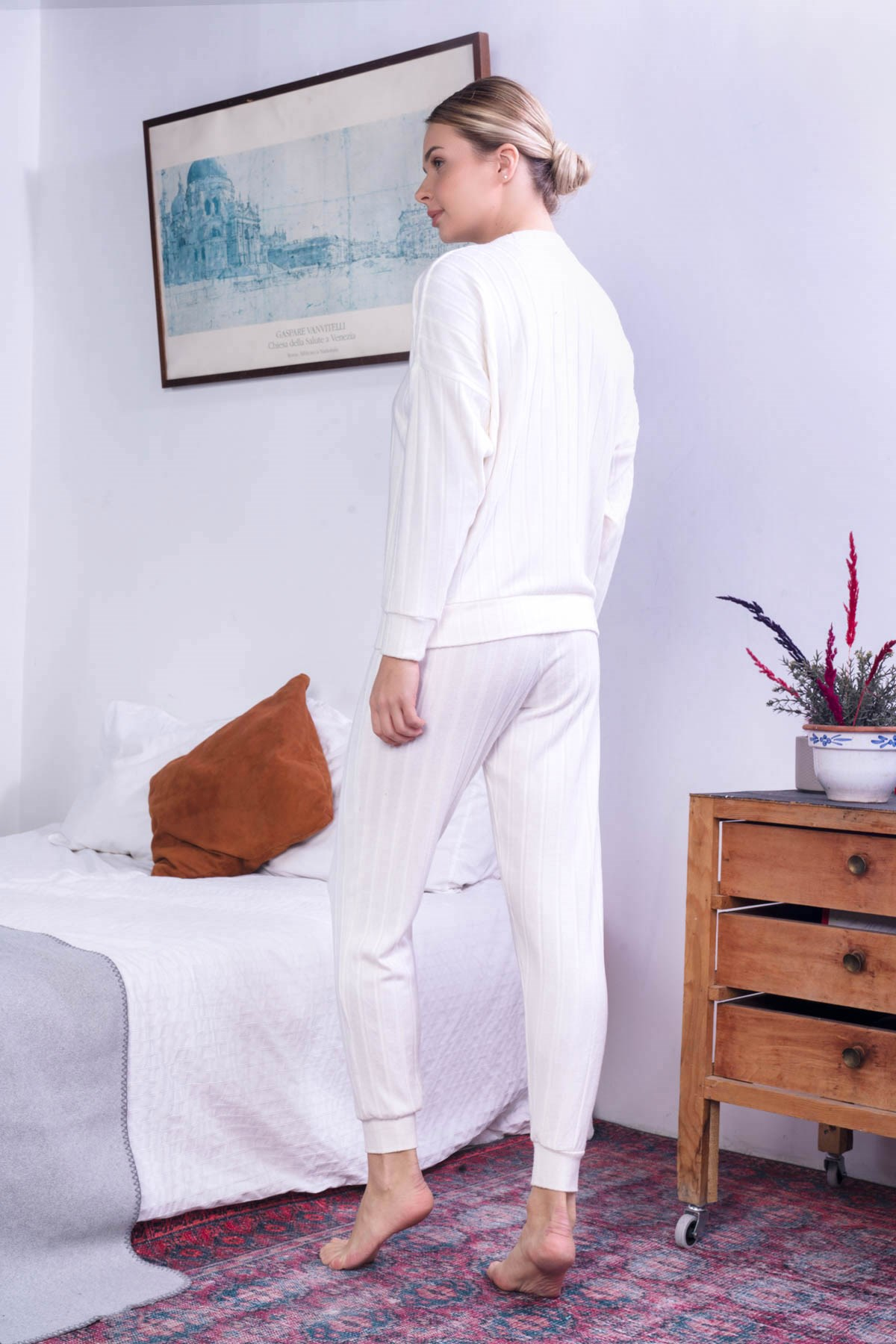 C&City Kadın Örme Pijama Takım 9059 Ekru