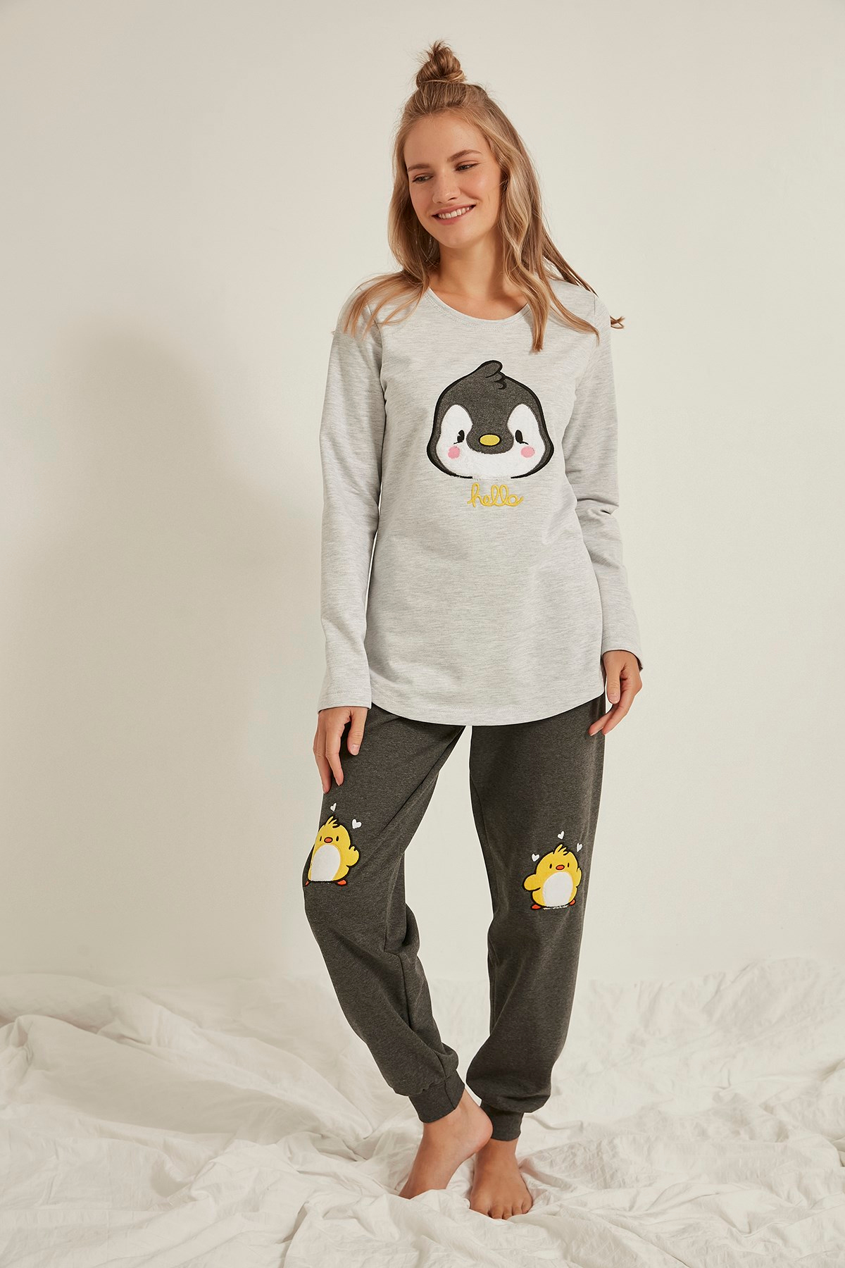 C&City Kadın Pijama Takım 0030240000 Gri Melanj