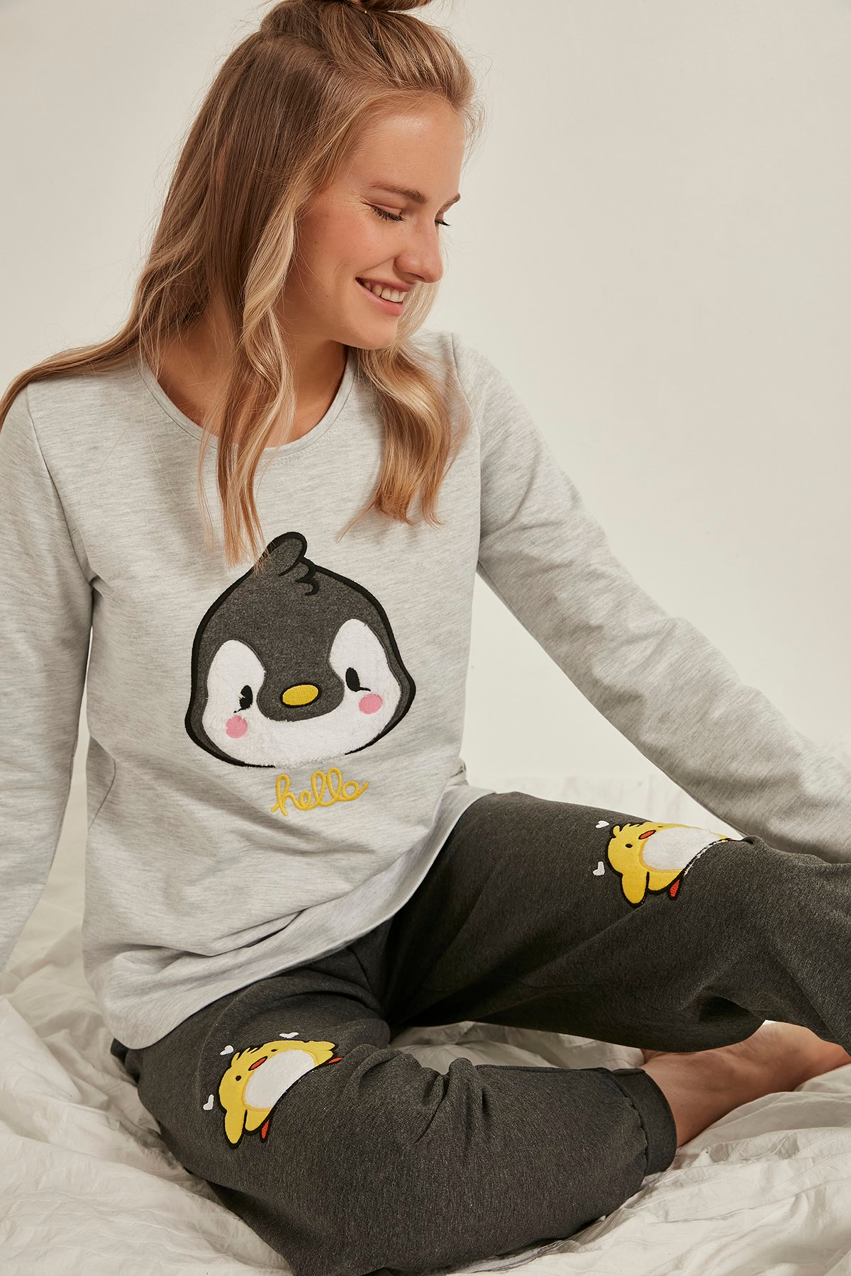 C&City Kadın Pijama Takım 0030240000 Gri Melanj