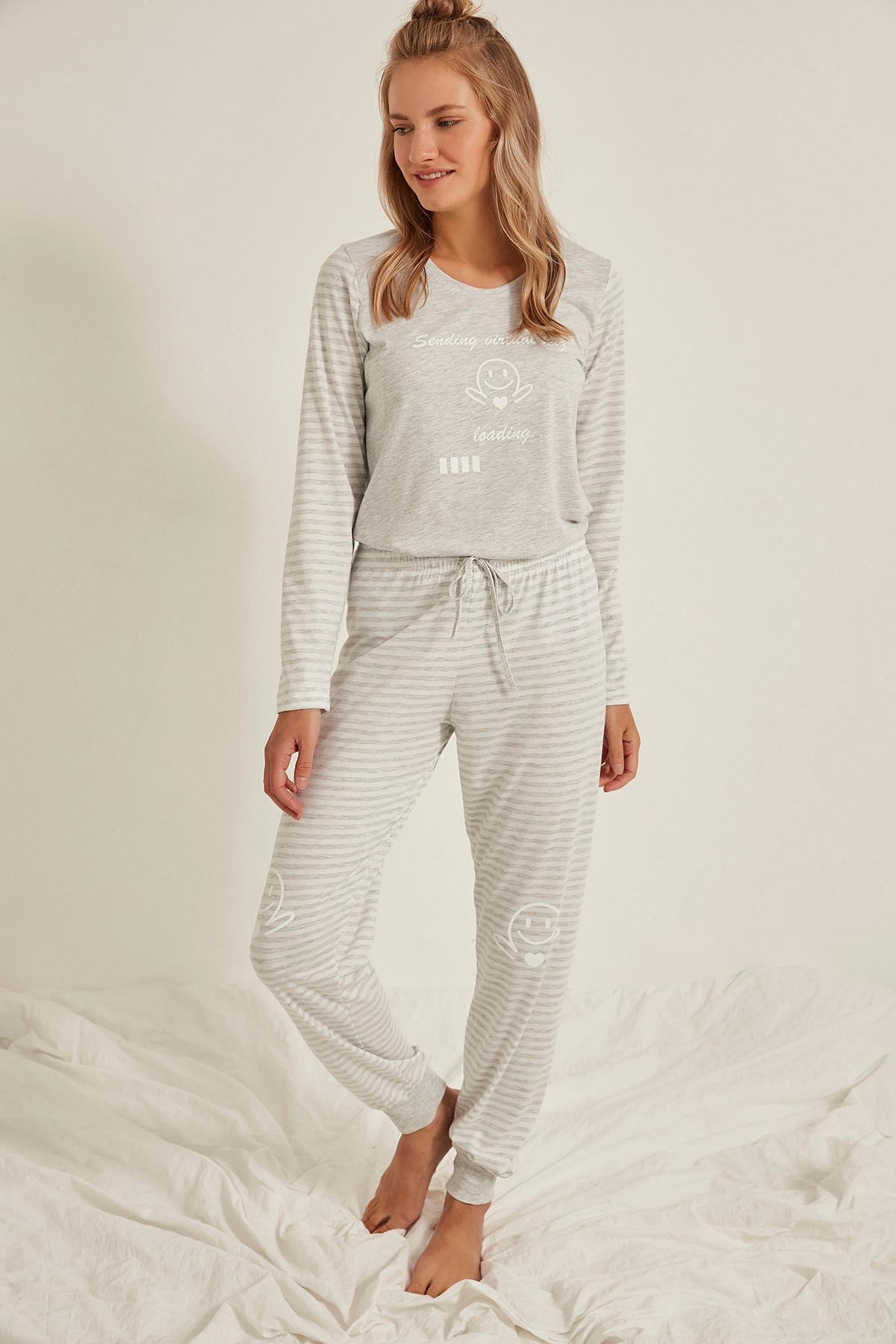 C&City Kadın Pijama Takım 0031340000 Gri Melanj