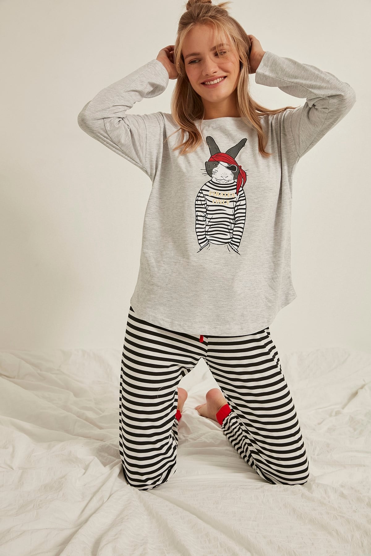C&City Kadın Pijama Takım 0060091237 Gri Melanj