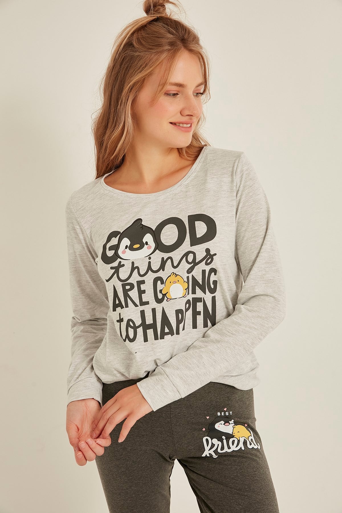 C&City Kadın Pijama Takım 0030260000 Gri Melanj