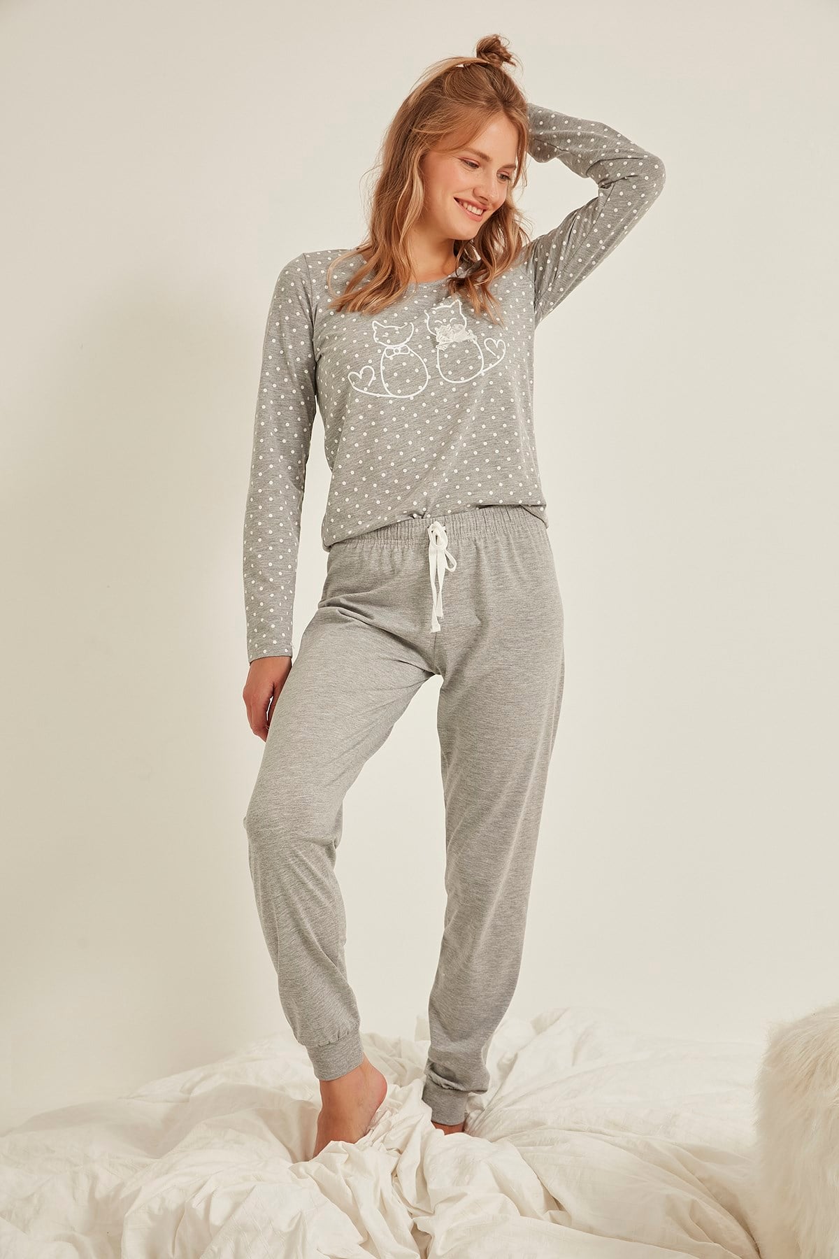 C&City Kadın Pijama Takım 0030420451 Gri Melanj