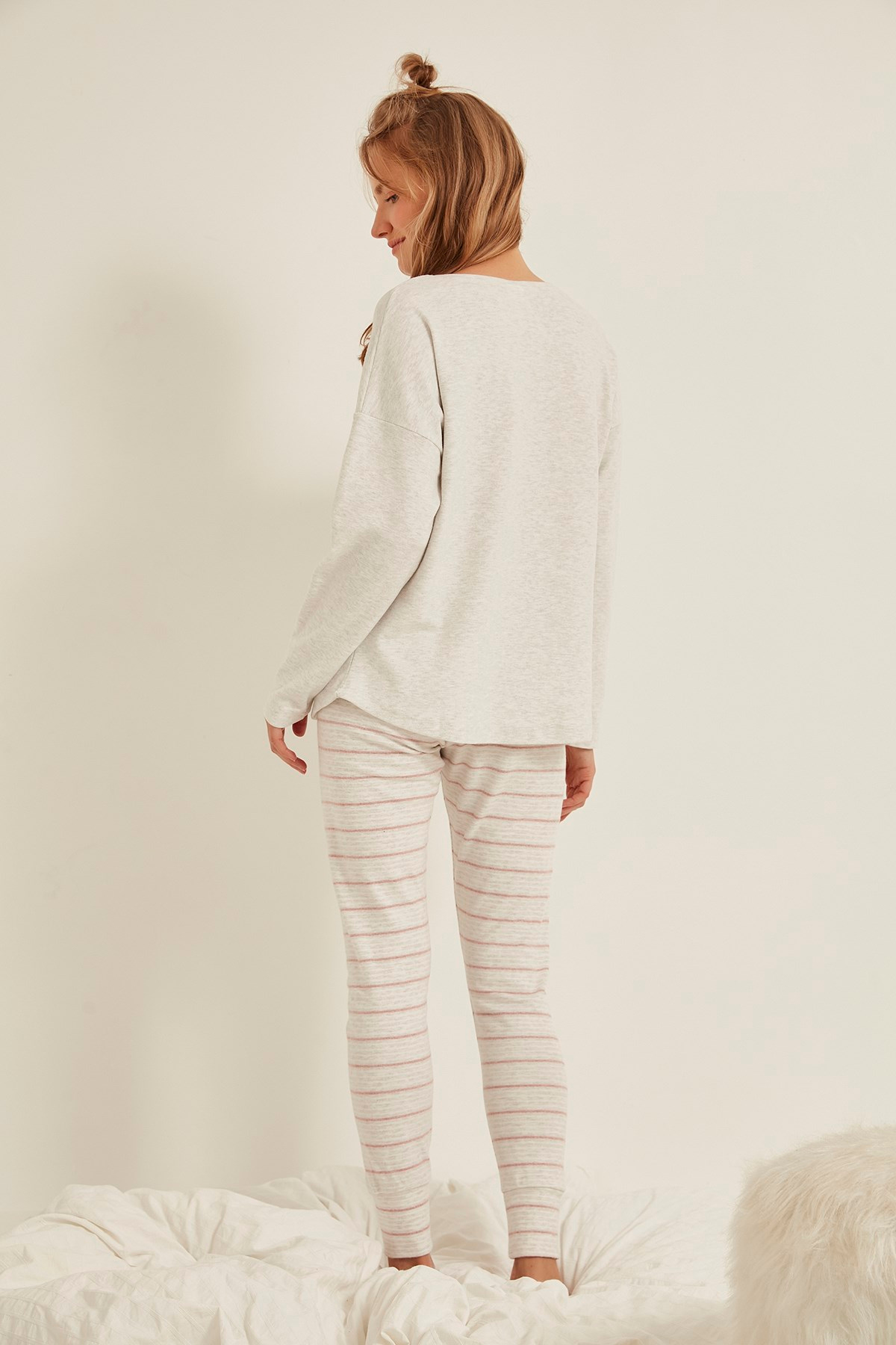 C&City Kadın Pijama Takım 0030520160 Gri Melanj