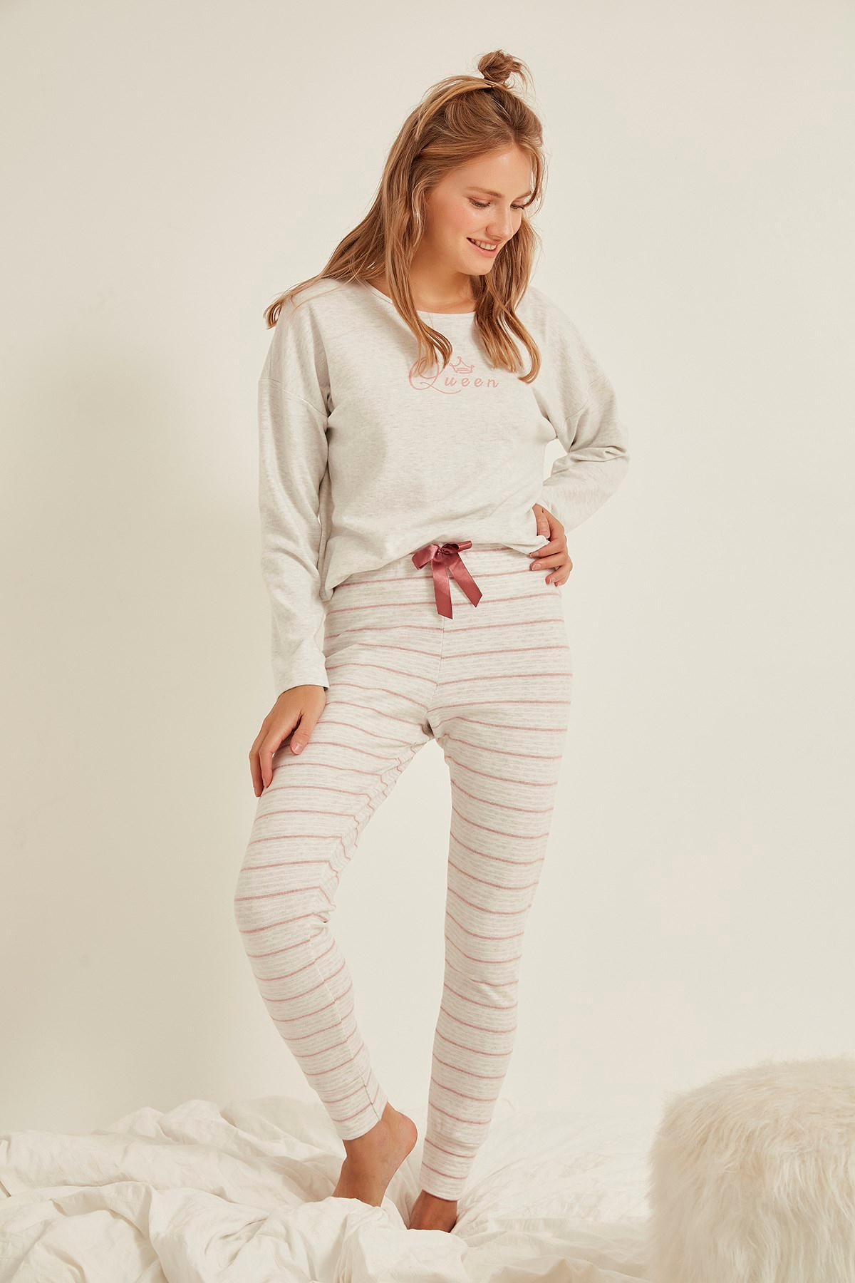 C&City Kadın Pijama Takım 0030520160 Gri Melanj